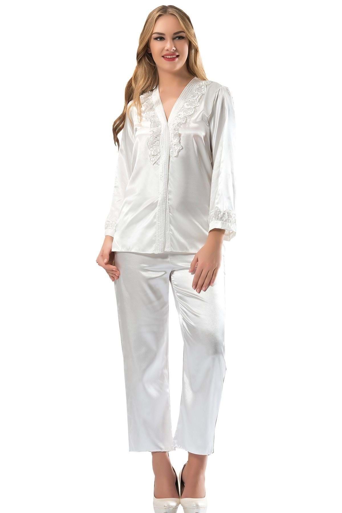 Sistina Kadın Beyaz 1590 Saten Çeyizlik Pijama Takım