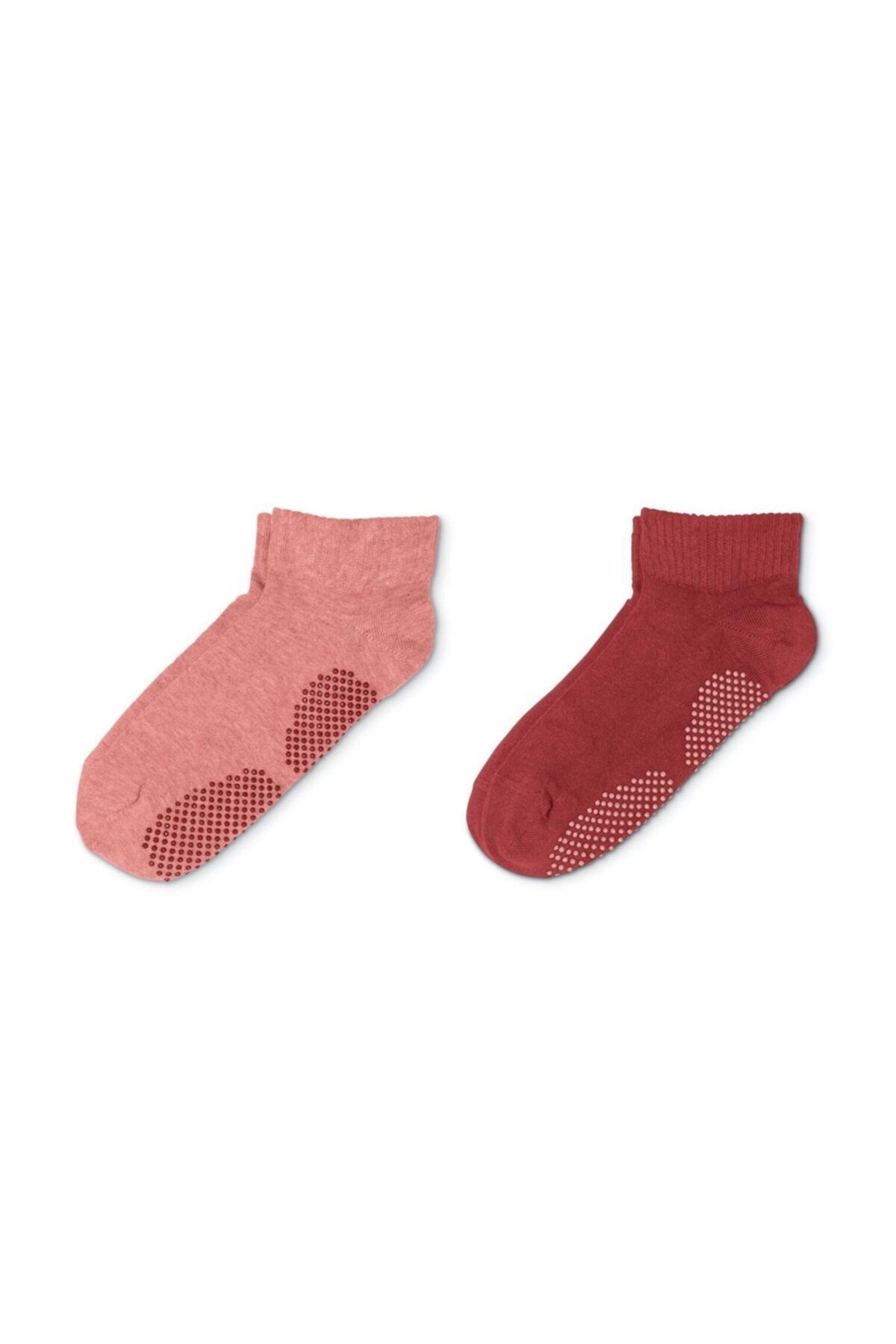 Tchibo 2 Çift Organik Pamuklu Yoga Çorabı, Pembe Kırmızı
