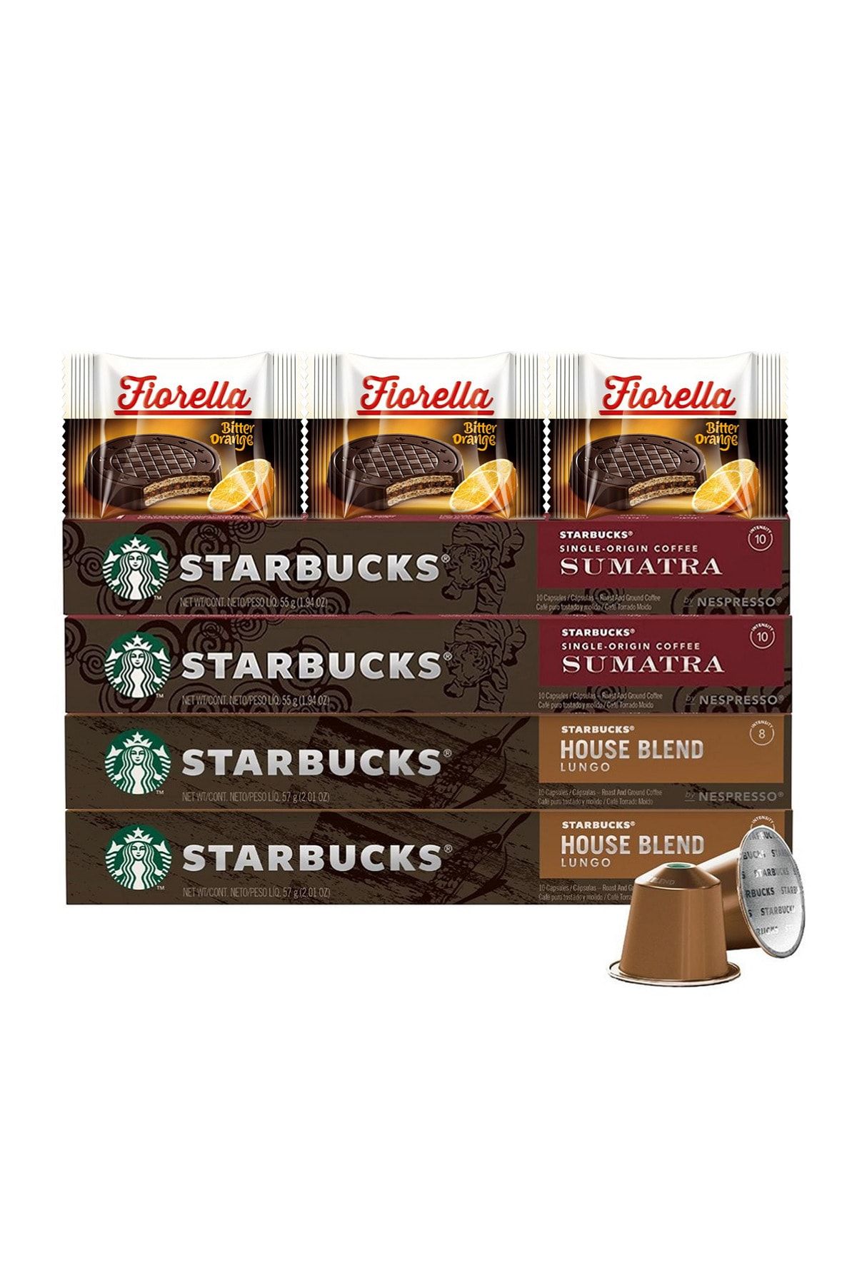 Starbucks 4 Adet 10'lu Sumatra & House Blend Lungo Kapsül Kahve Seti + Fiorella 3x