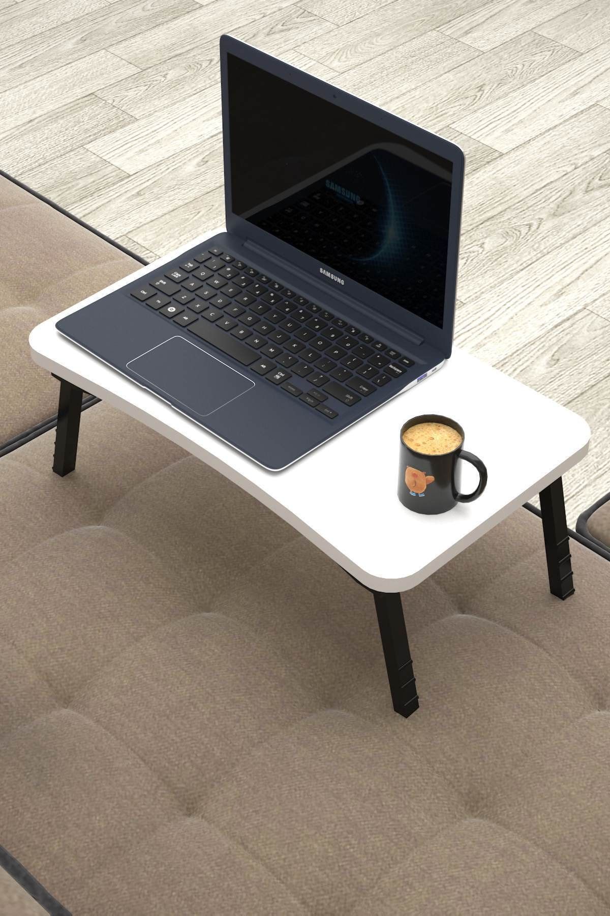Mobezzo Laptop Sehpası Seyyar Kahvaltı Masası Katlanır Çalışma Sehpası Beyaz
