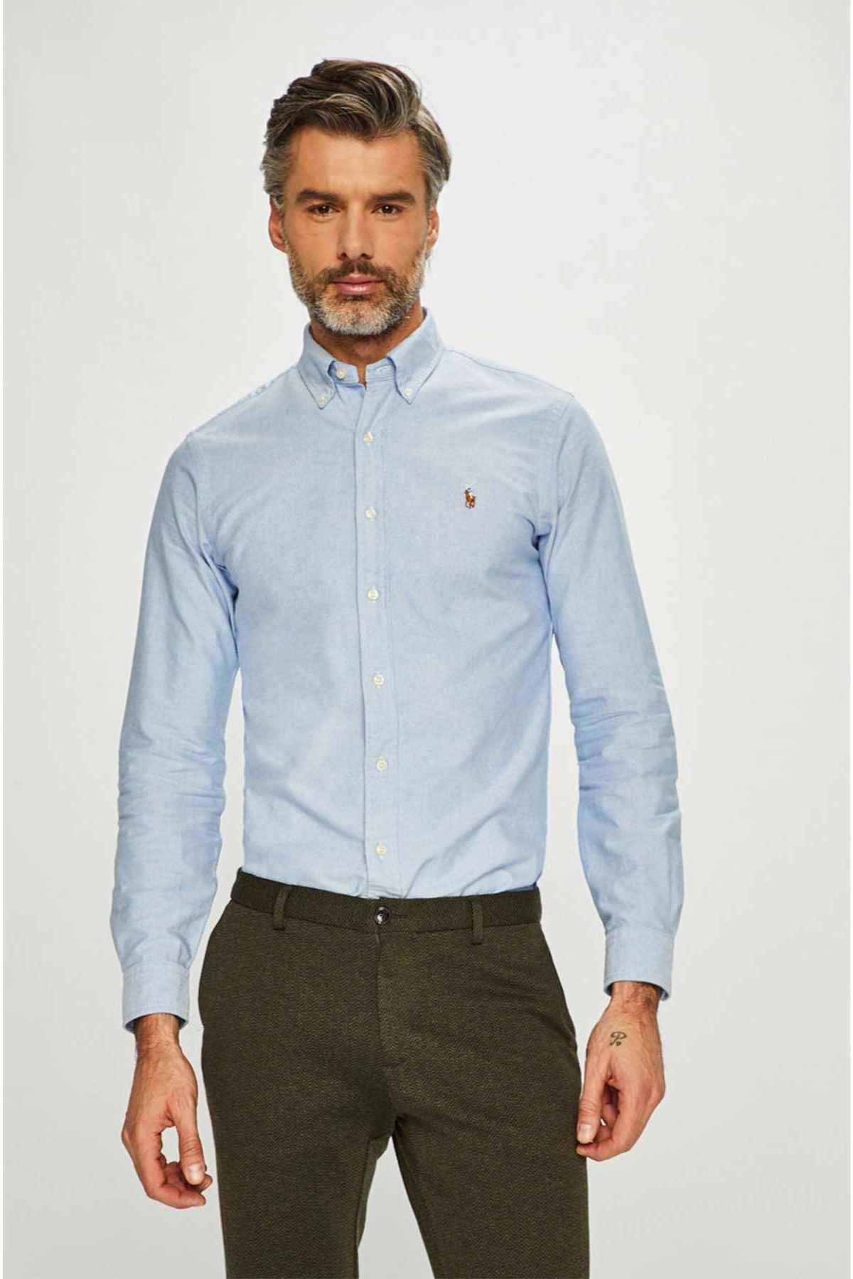 Ralph Lauren Erkek Mavi Slim Fit Oxford Gömlek