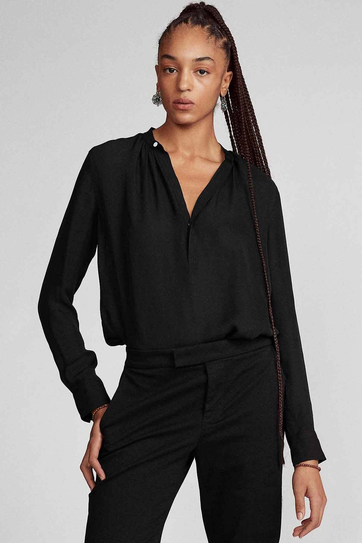 Ralph Lauren Kadın Siyah V Yaka Ipek Gömlek