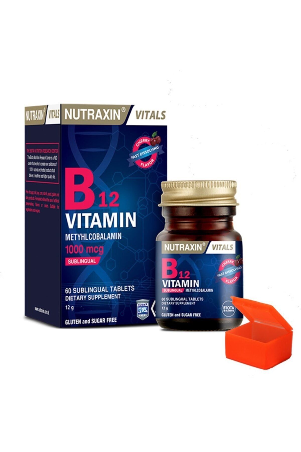 Nutraxin Vitamin B12 1000 Mcg Kiraz Aromalı 60 Dil Altı Tableti + Hap Kutusu Hediyeli