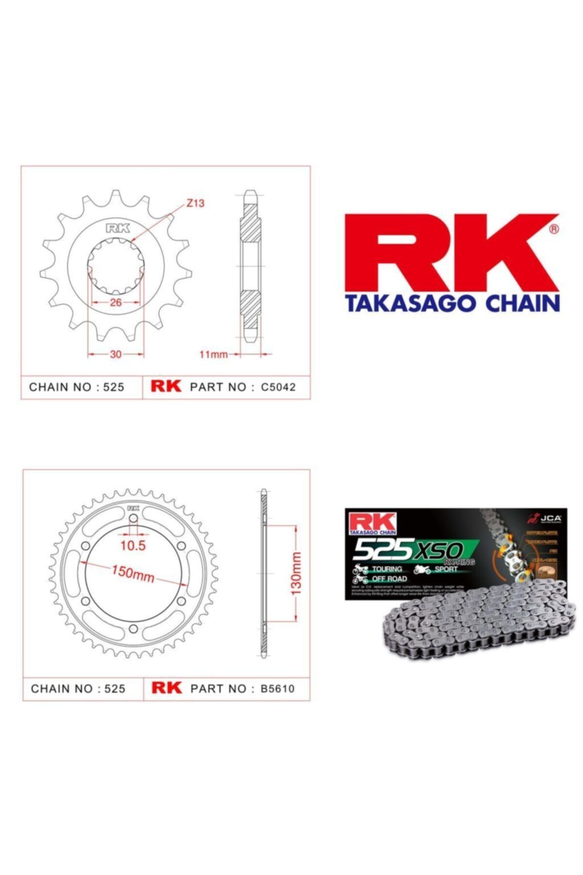 RK Yamaha Fz 8 S X-ring Zincir Dişli Set 525 Xso-16/47t(2010-2016)