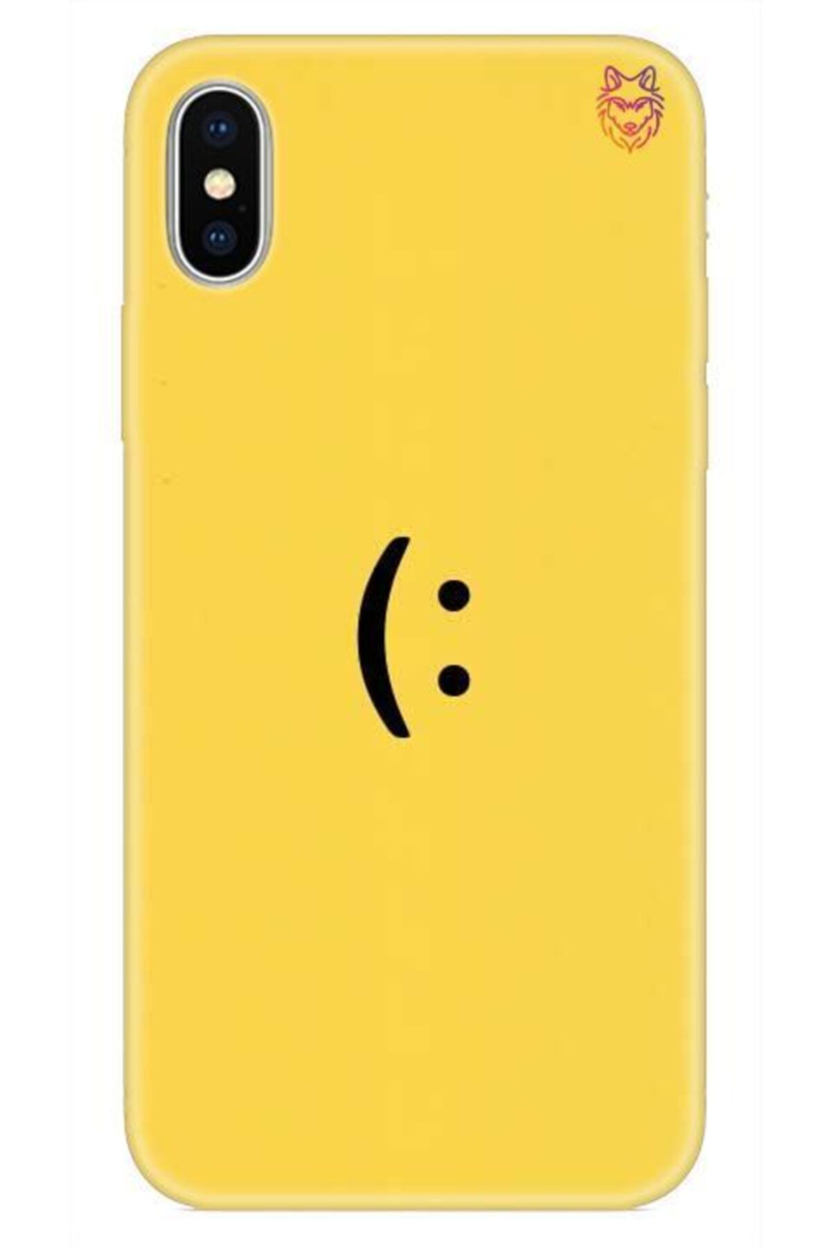 Wolf Dizayn iPhone XS Max Sarı Silikon Kılıf -Yellow Smile