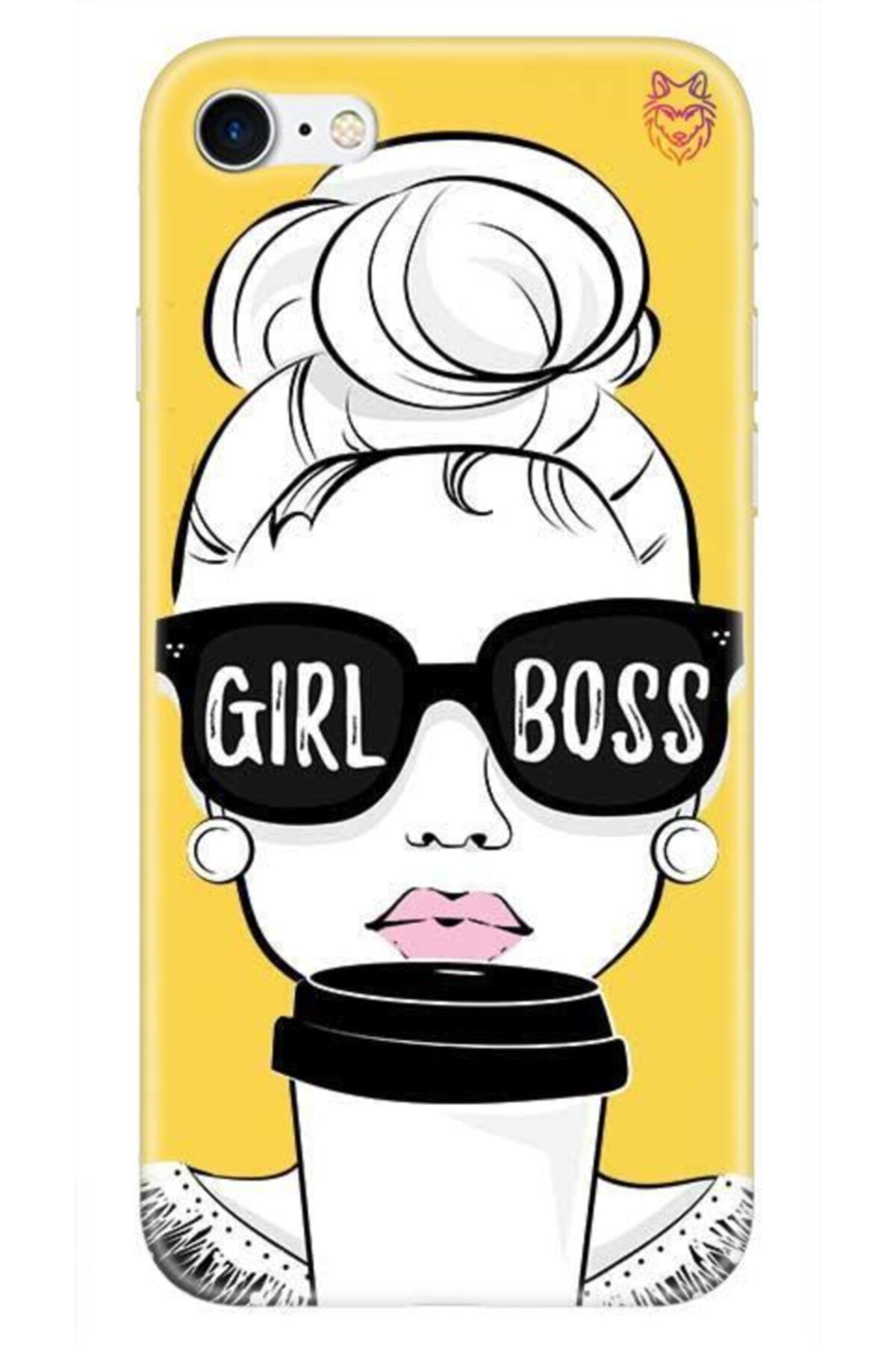 Wolf Dizayn iPhone 7 Sarı Silikon Kılıf -Girl Boss