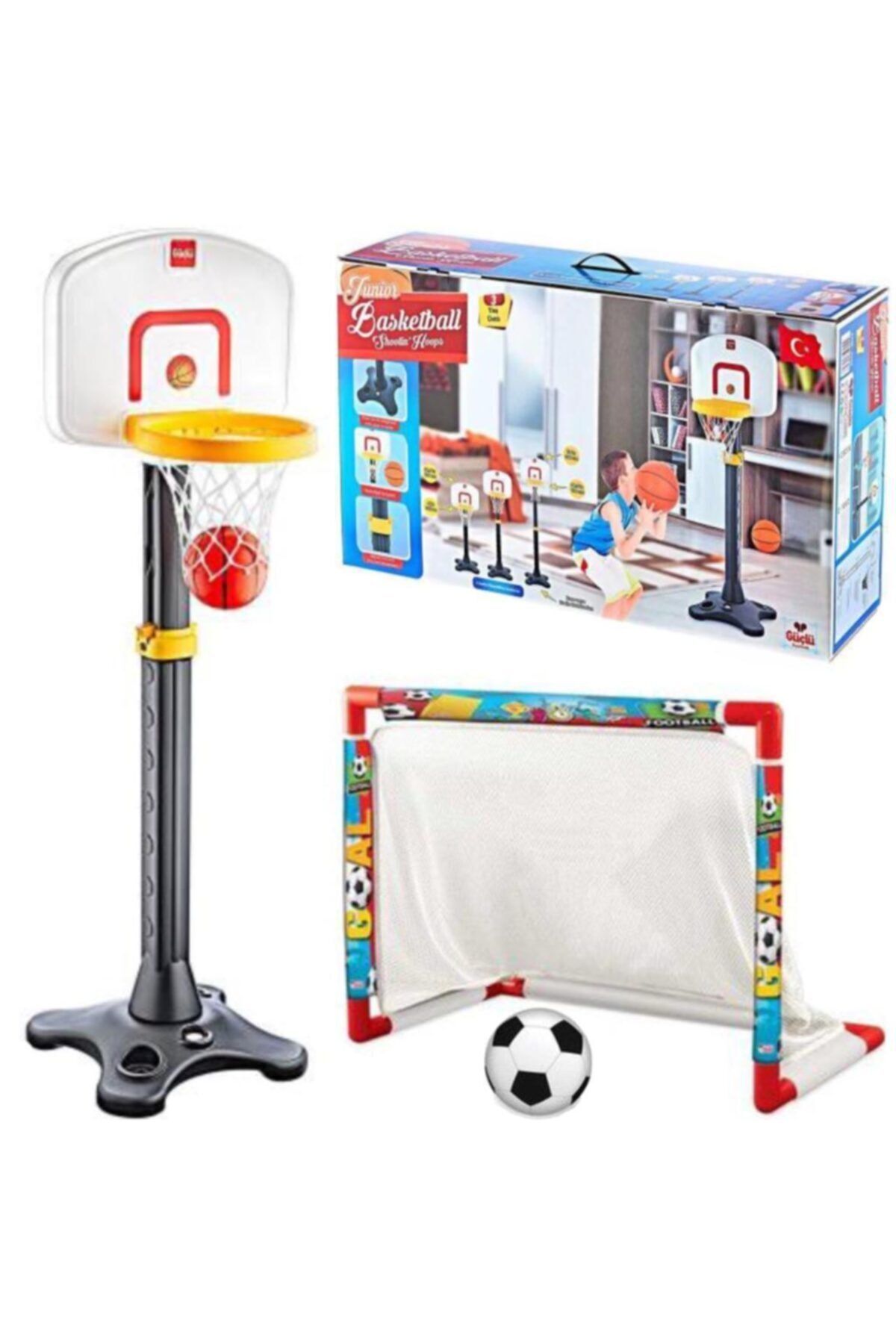 DEDE Oyuncak Futbol Kalesi + Dev Basketbol Potası Ayarlanabilir Çocuk Oyuncakları Depomiks