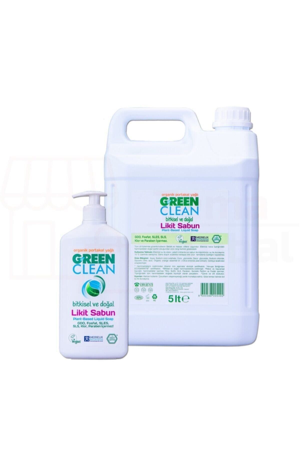 Green Clean Organik Portakal Yağlı Likit Sabun 5000 ml 500 ml 2'li Set