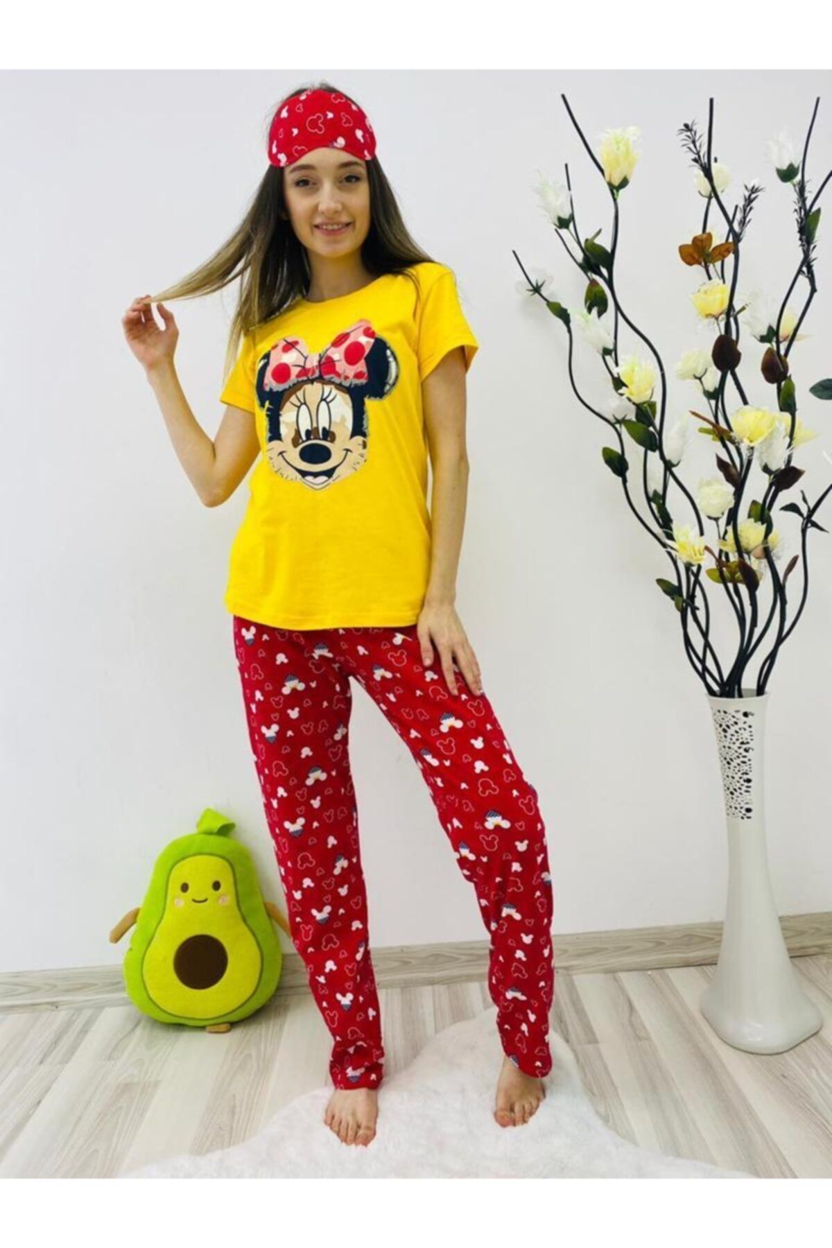 Öz Butik Mickey Mouse Baskılı Pamuklu Bayan Pijama Takımı