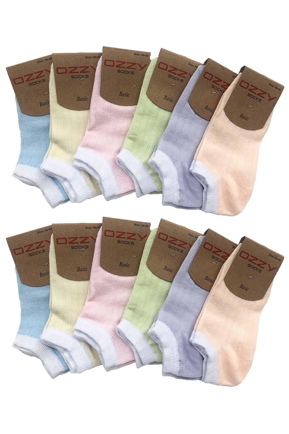 Ozzy Socks 12 Çift Pamuklu Kadın Patik Çorap Yazlık Dayanıklı Topuk Ve Burun Soft Renkler