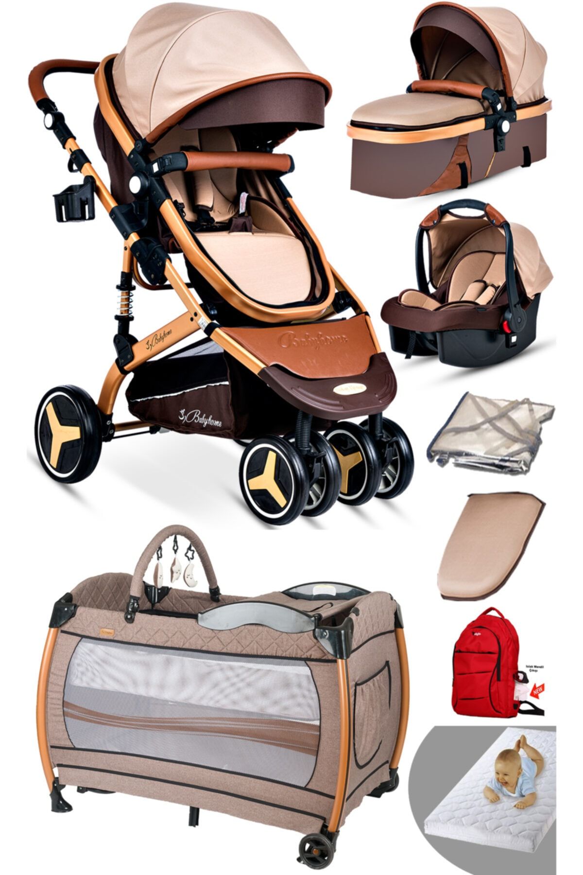 Baby Home Yeni Doğan Set 945 Travel Sistem Bebek Arabası Ve 600 Oyun Parkı Beşik Park Yatak 8'in1