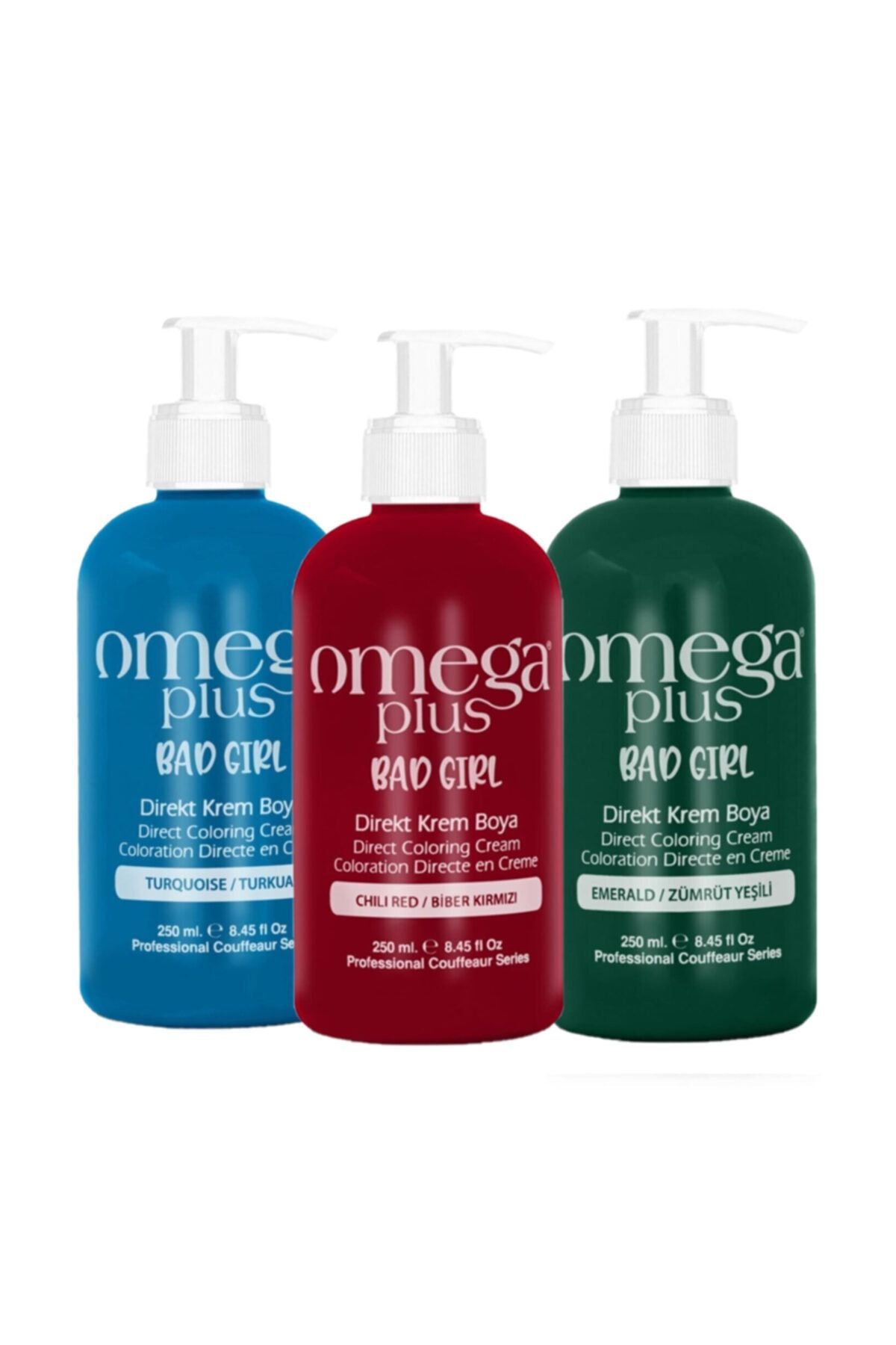 Omega Plus Bad Girl Turkuaz, Biber Kırmızısı Ve Zümrüt Yeşili 3'lü Saç Boyası Seti