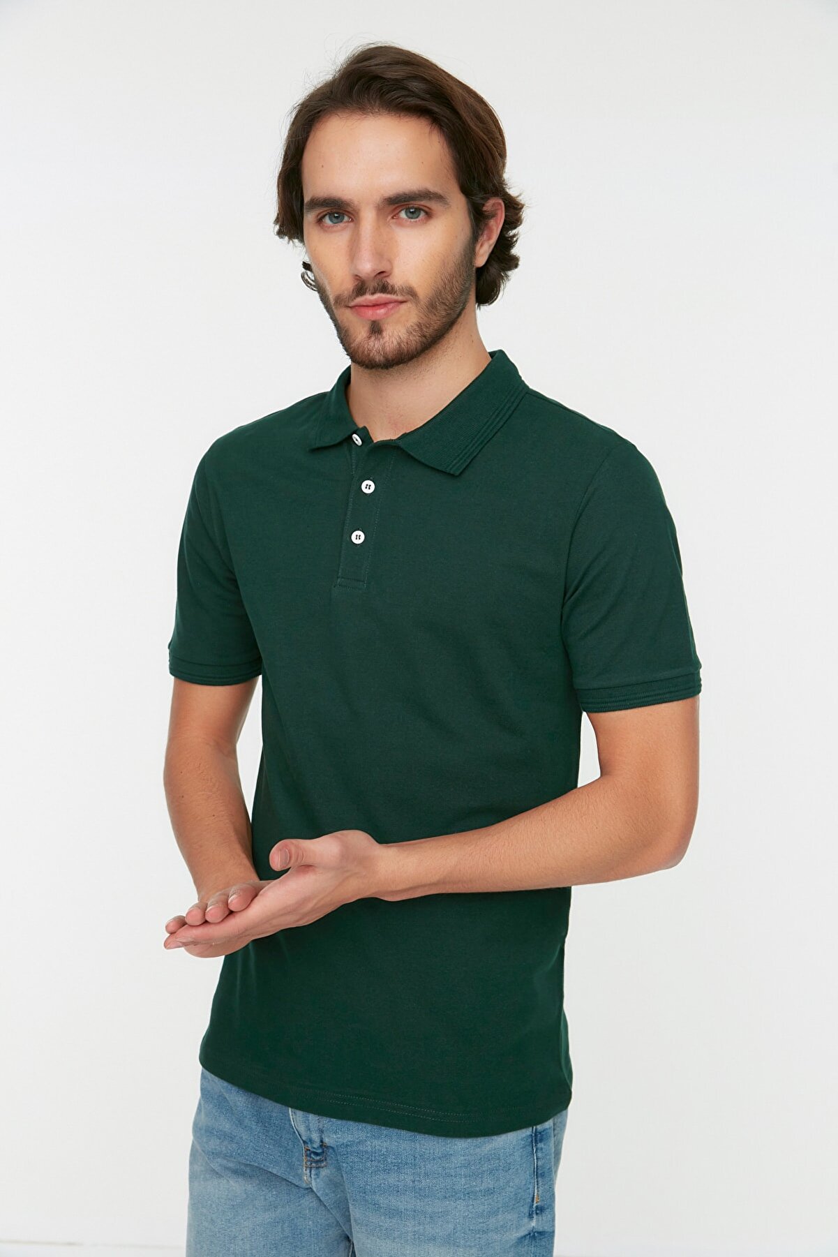 TRENDYOL MAN Zümrüt Yeşili Erkek Slim Kısa Kollu 100% Pamuklu Polo Yaka T-shirt TMNSS20PO0009