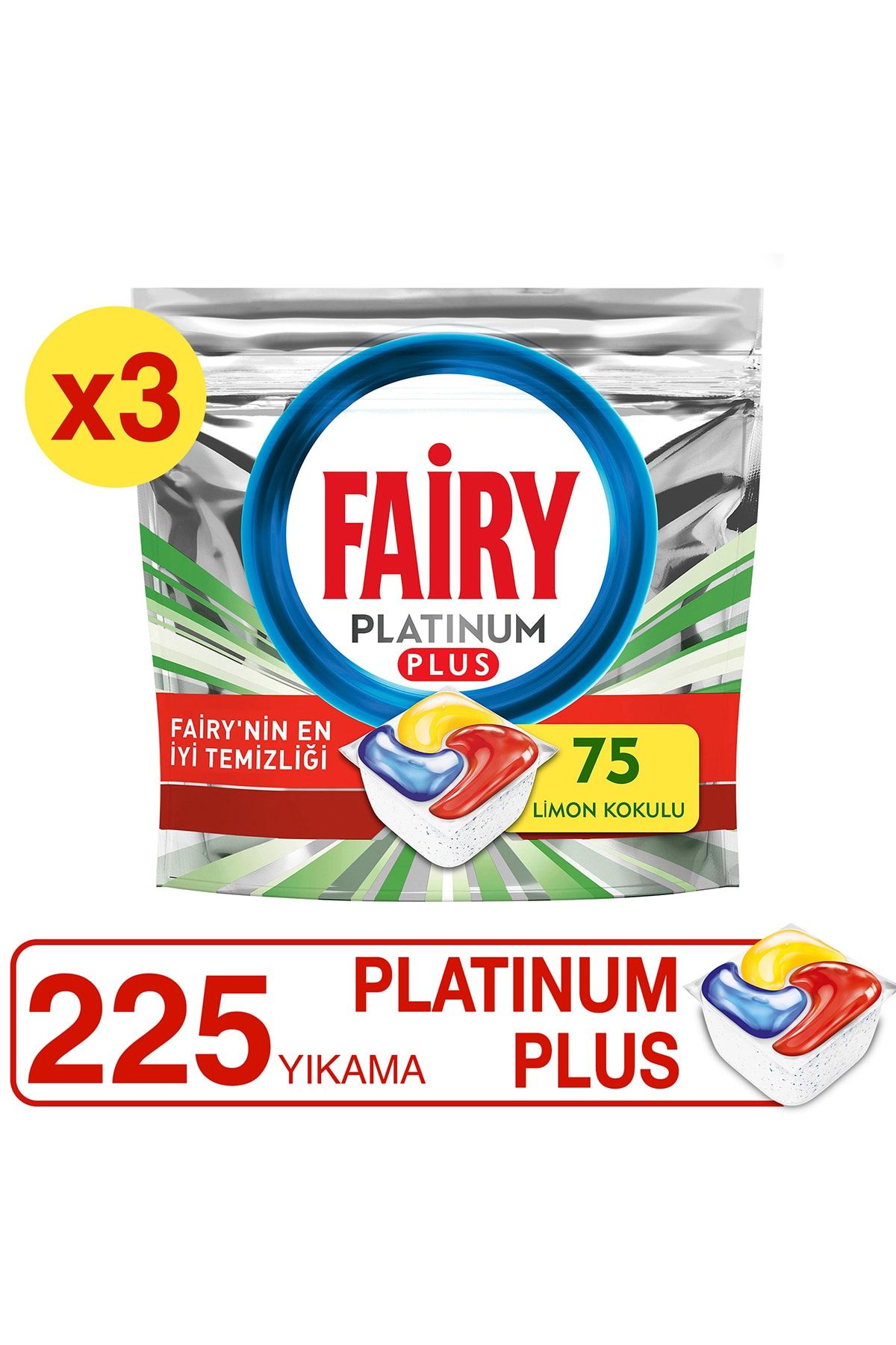 Fairy Platinum Plus 225 Yıkama Bulaşık Makinesi Tableti / Kapsülü Özel Seri 75x3