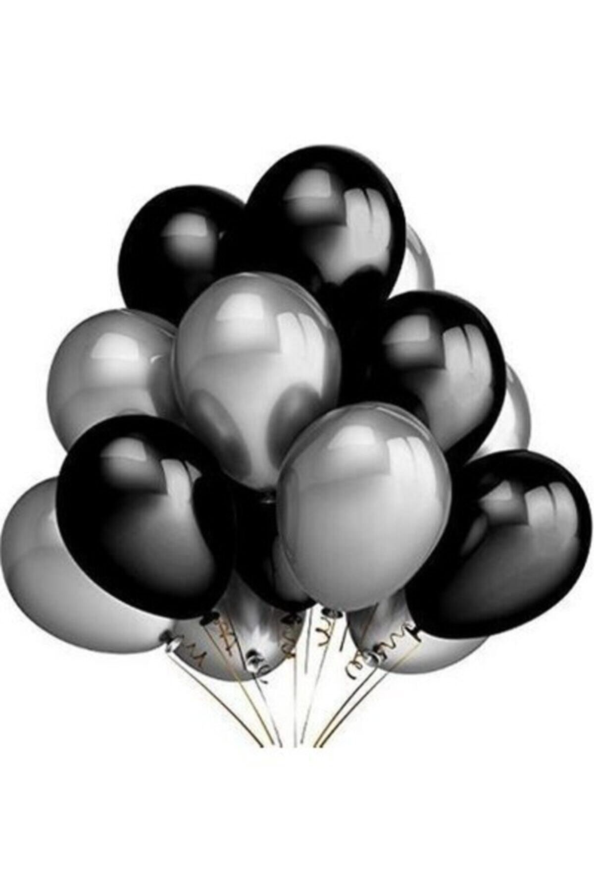 TATLI GÜNLER Partiniseç 25 Adet Metalik Sedefli (siyah-gümüş Gri) Karışık Balon Helyumla Uçan