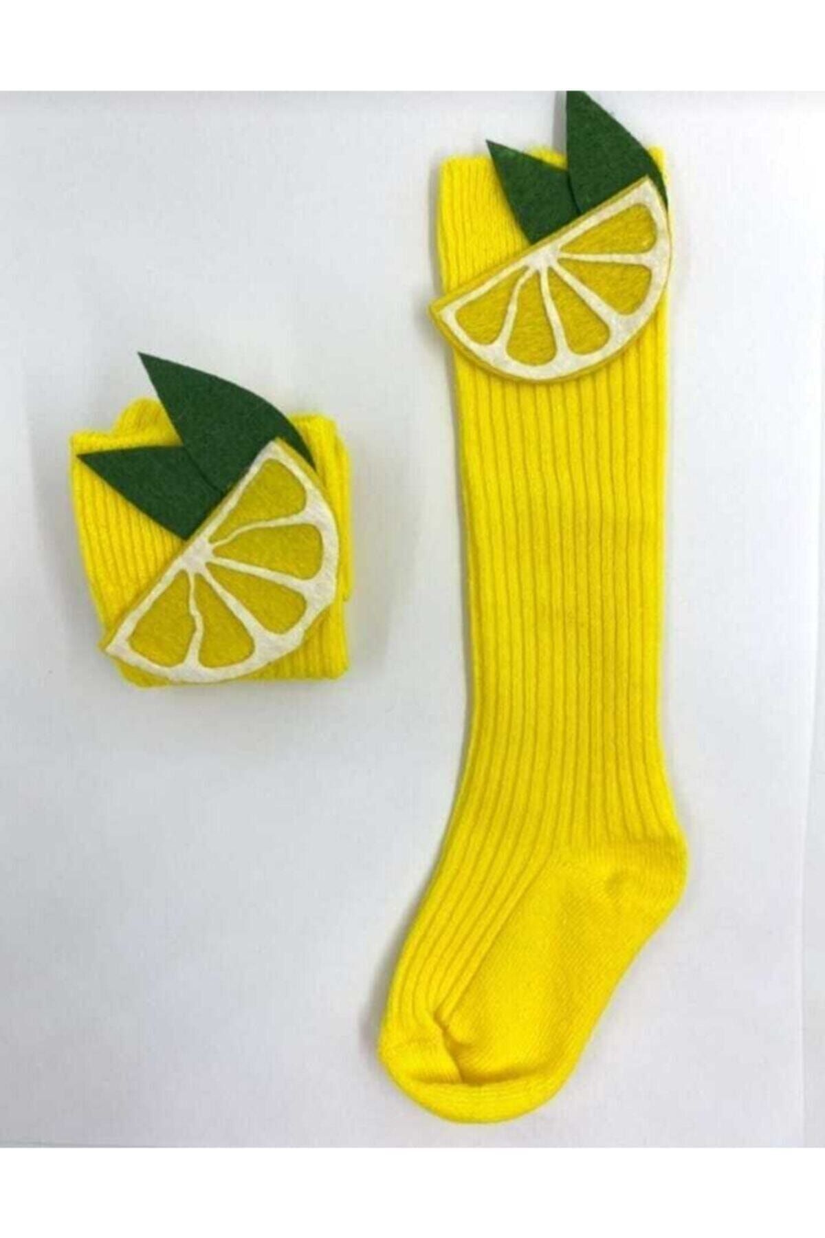 ESES BEBE Kız Bebek Limon Figürlü Diz Altı Çorap