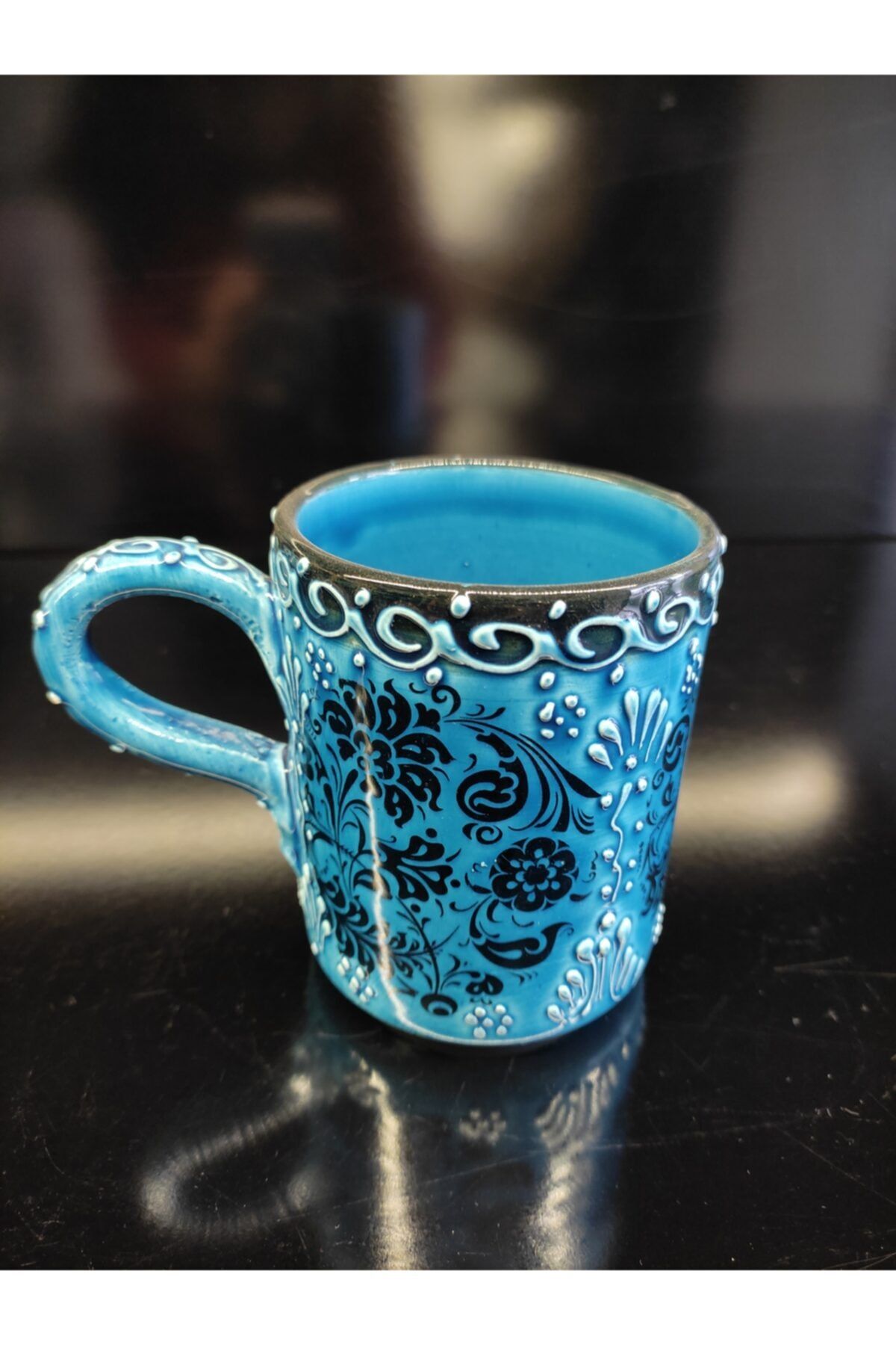 Güral Porselen Kütahya Çini Kupa Mavi Hand Made