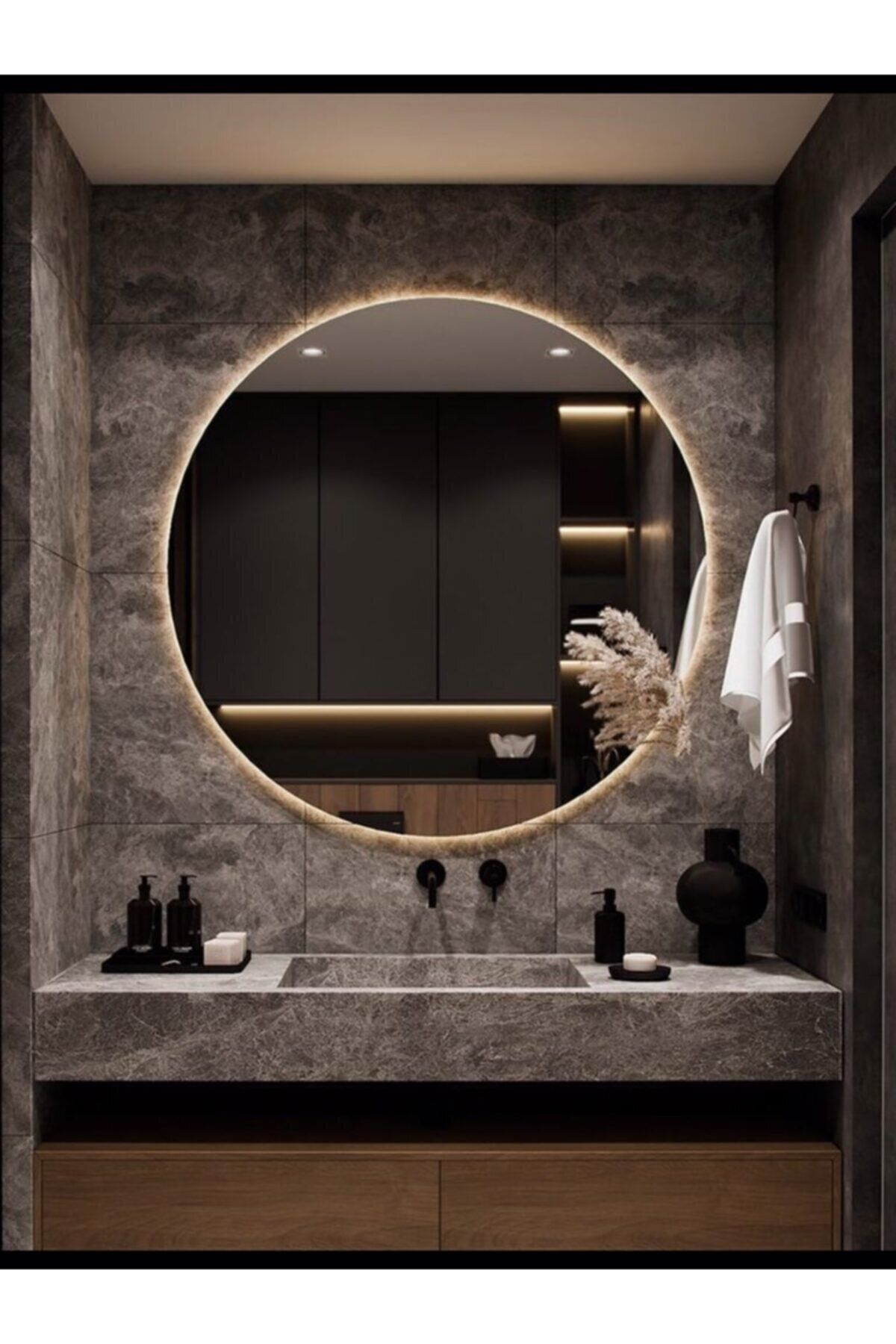 NUUN DEKOR 90cm Günışığı Ledli Yuvarlak Banyo Aynası Dekoratif Ayna - Trafolu