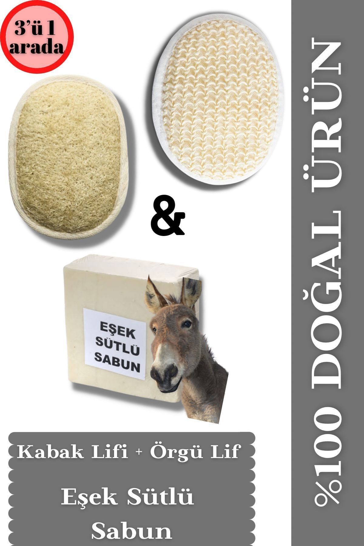 Ankaflex %100 Doğal El Yapımı Eşek Sütü Sabunu+ Oval Kabak Lifi+ Vücut Kesesi