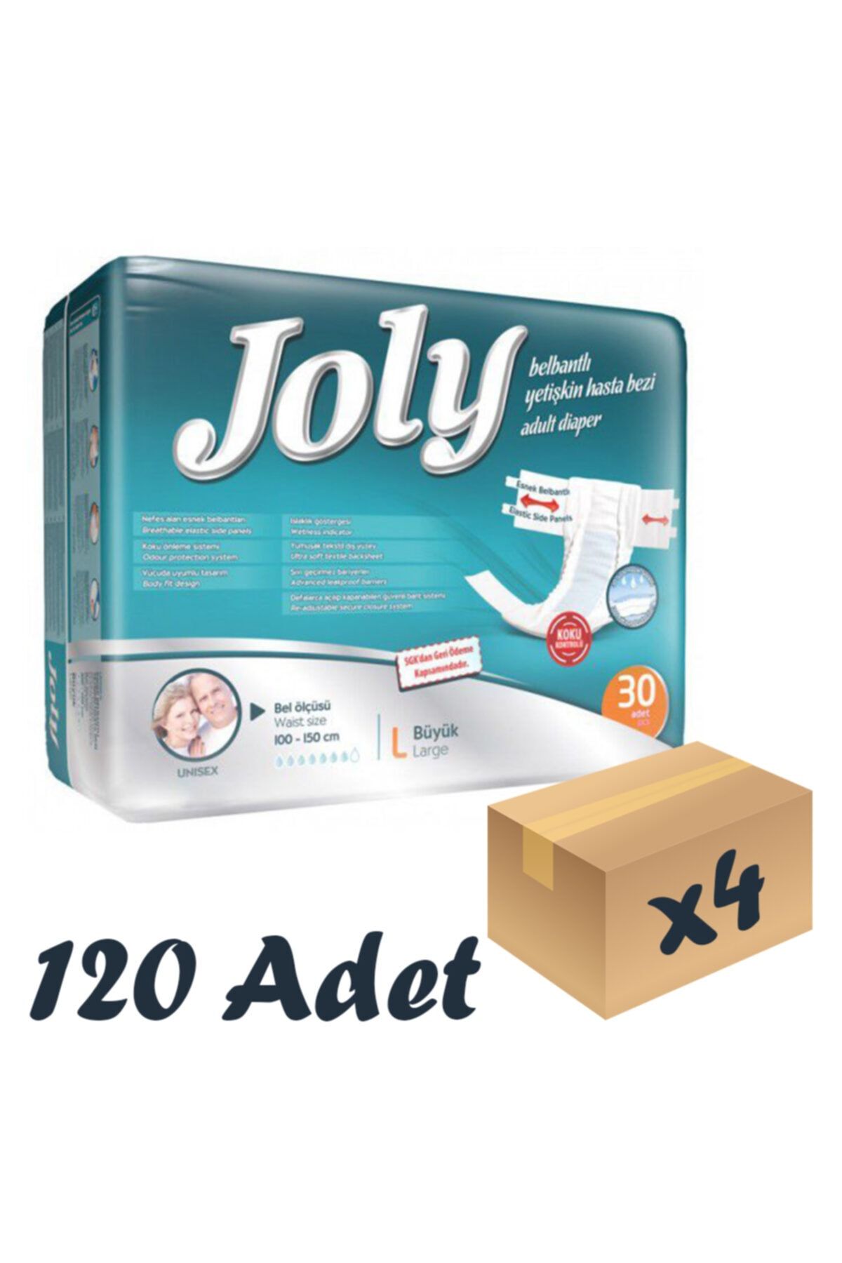 Joly Esnek Bel Bantlı Yetişkin Hasta Bezi Large 30'lu 4 Paket 120 Adet
