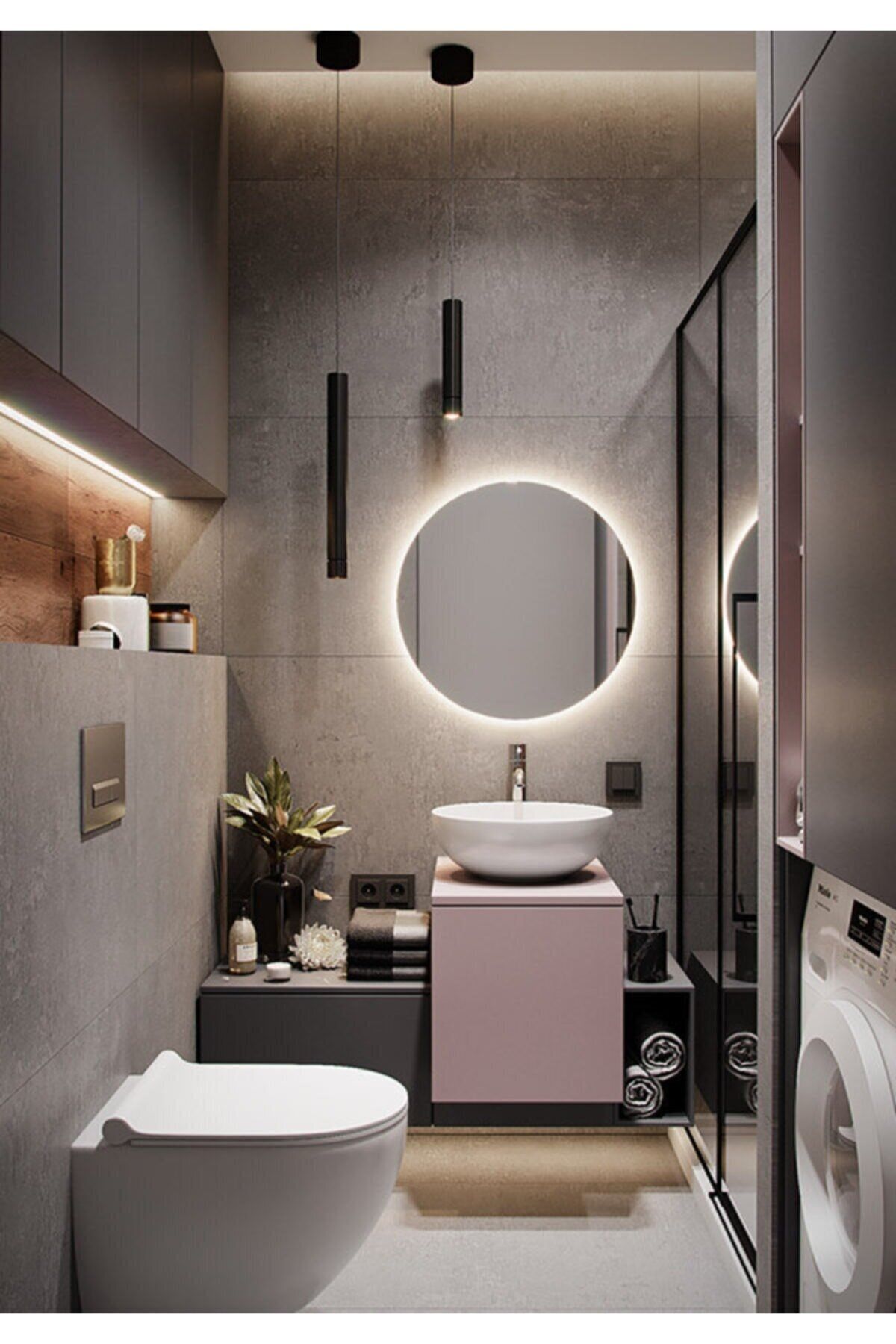 NUUN DEKOR 50cm Günışığı Ledli Yuvarlak Banyo Aynası Dekoratif Duvar Aynası - Trafolu