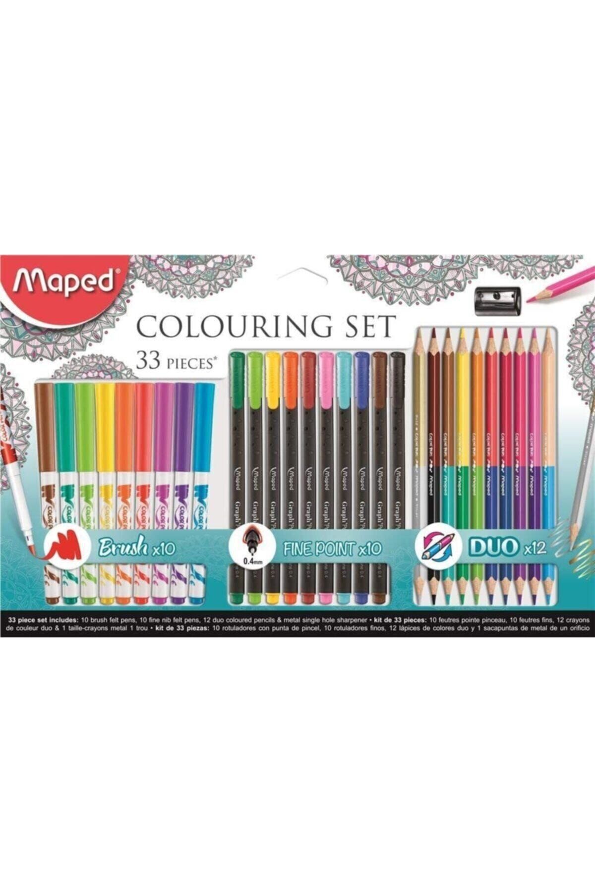 Maped Okul Seti 33 'lü (10 'lu Fırça Uçlu Keçeli Kalem+10 Lu Fineliner+12 'li Duo Kuru Boya) 315414897417