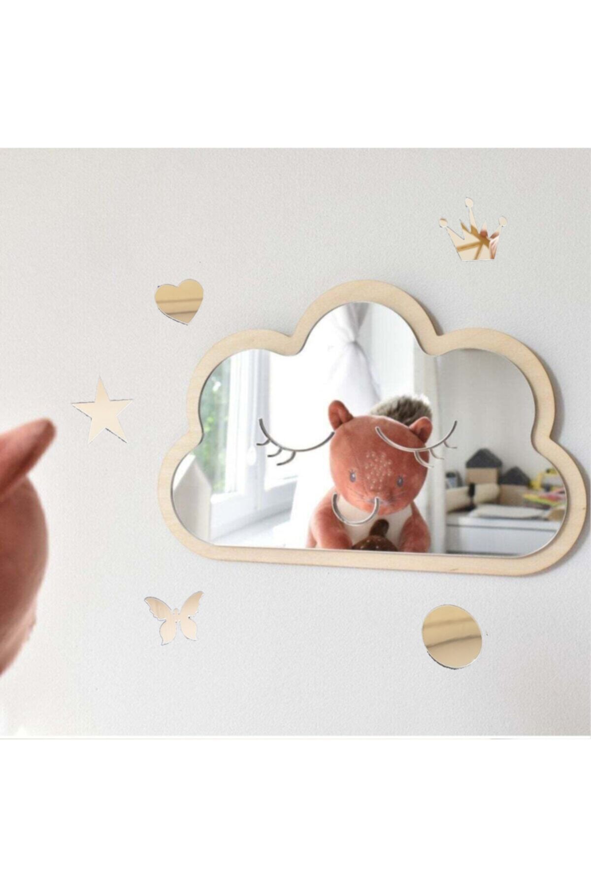 GİZEM SHOP Sevimli Gülen Yüz Bulut Ayna Dekoratif Çocuk Odası Kesmeyen Ayna