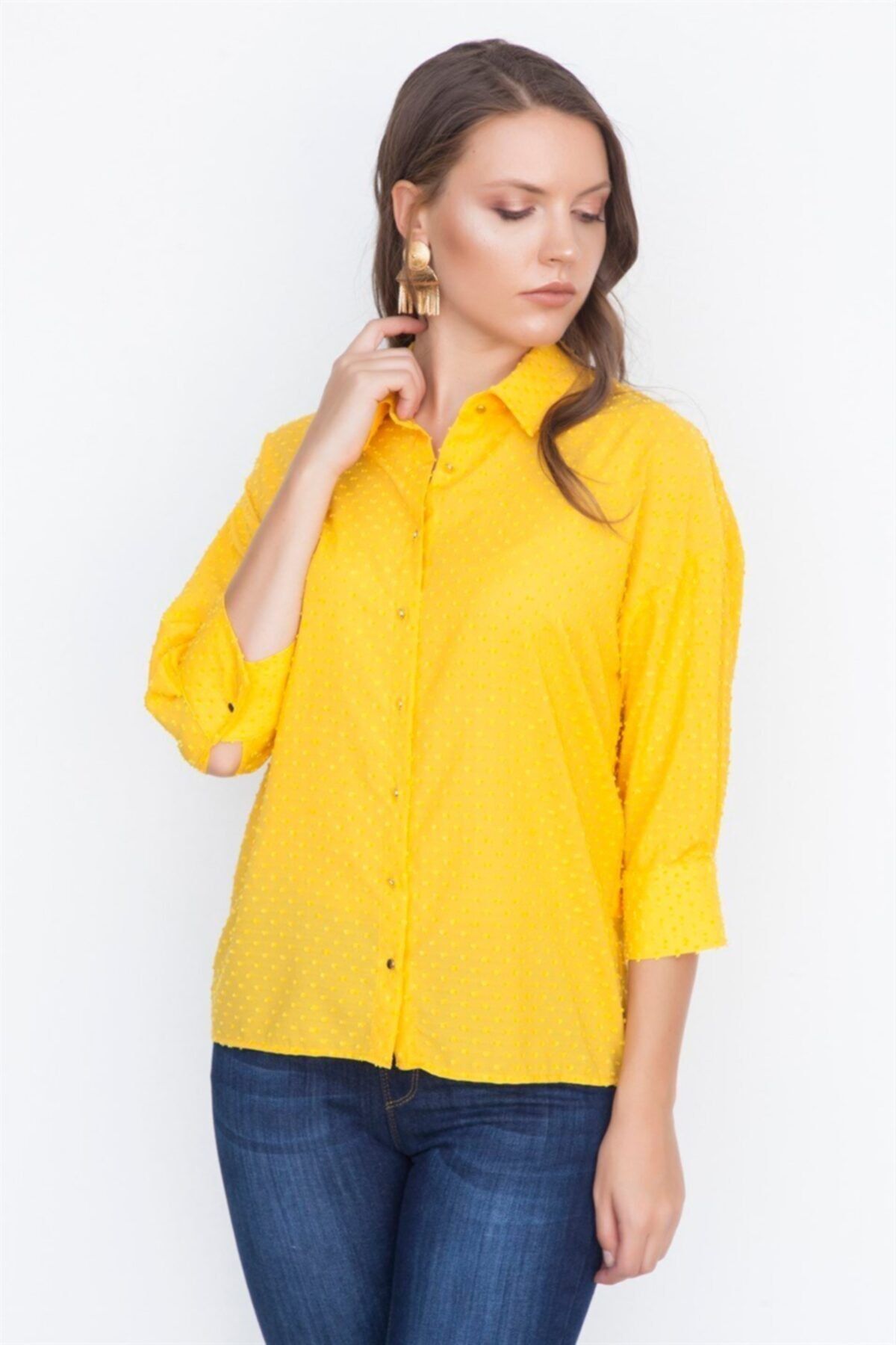 Chima Kadın Sarı Sırt Dekolteli Gömlek Y18GO368