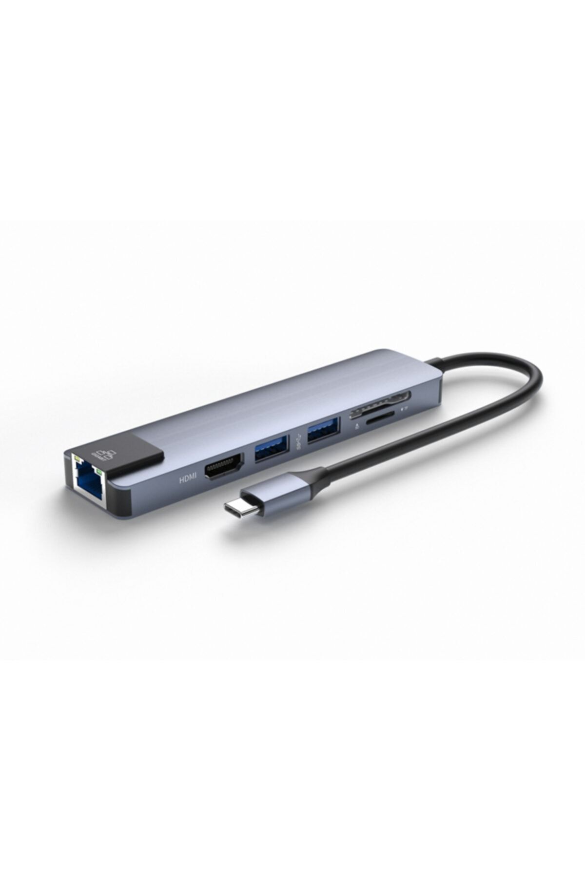 Genel Markalar 6 Port USB Hub 3.0 Type C to Ethernet Adaptör Çoklayıcı Çoğaltıcı (GRİ)