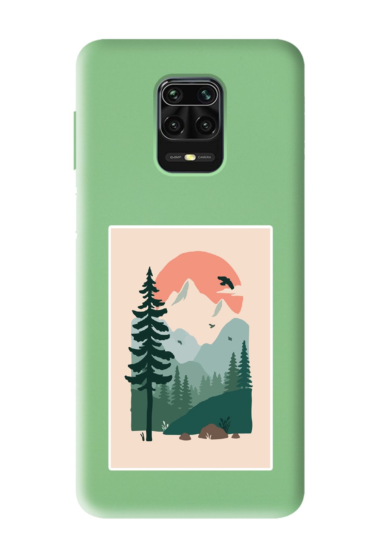 Spoyi Xiaomi Redmi Note 9 Pro - 9s Uyumlu Lake Forest Tasarımlı Yeşil Lansman Telefon Kılıfı