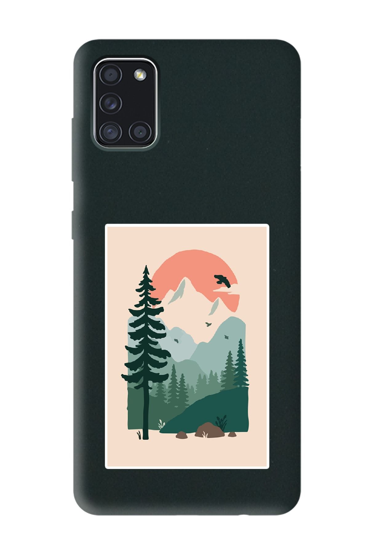 Spoyi Samsung A31 Uyumlu Lake Forest Tasarımlı Siyah Lansman Telefon Kılıfı