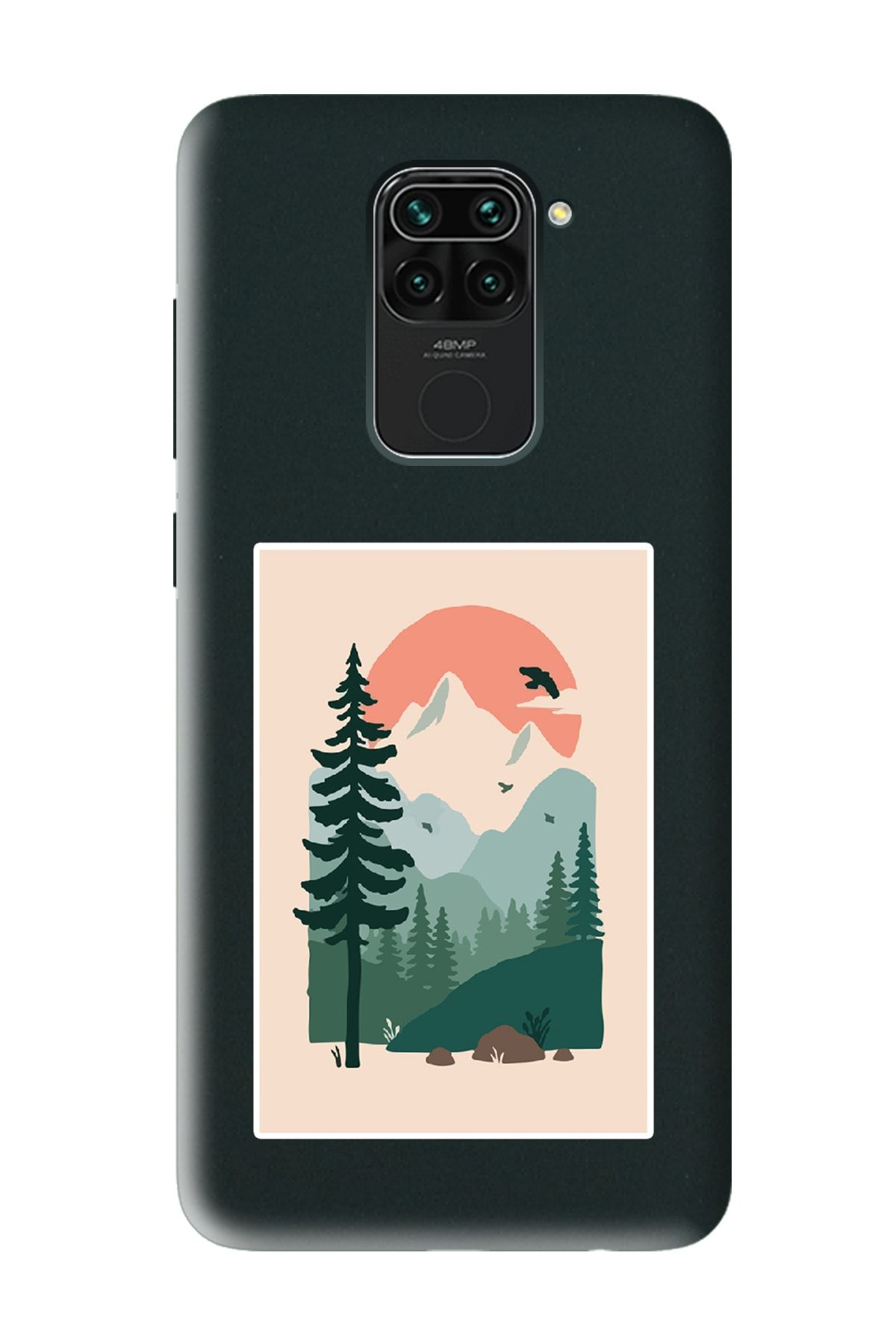 Spoyi Xiaomi Redmi Note 9 Uyumlu Lake Forest Tasarımlı Siyah Lansman Telefon Kılıfı