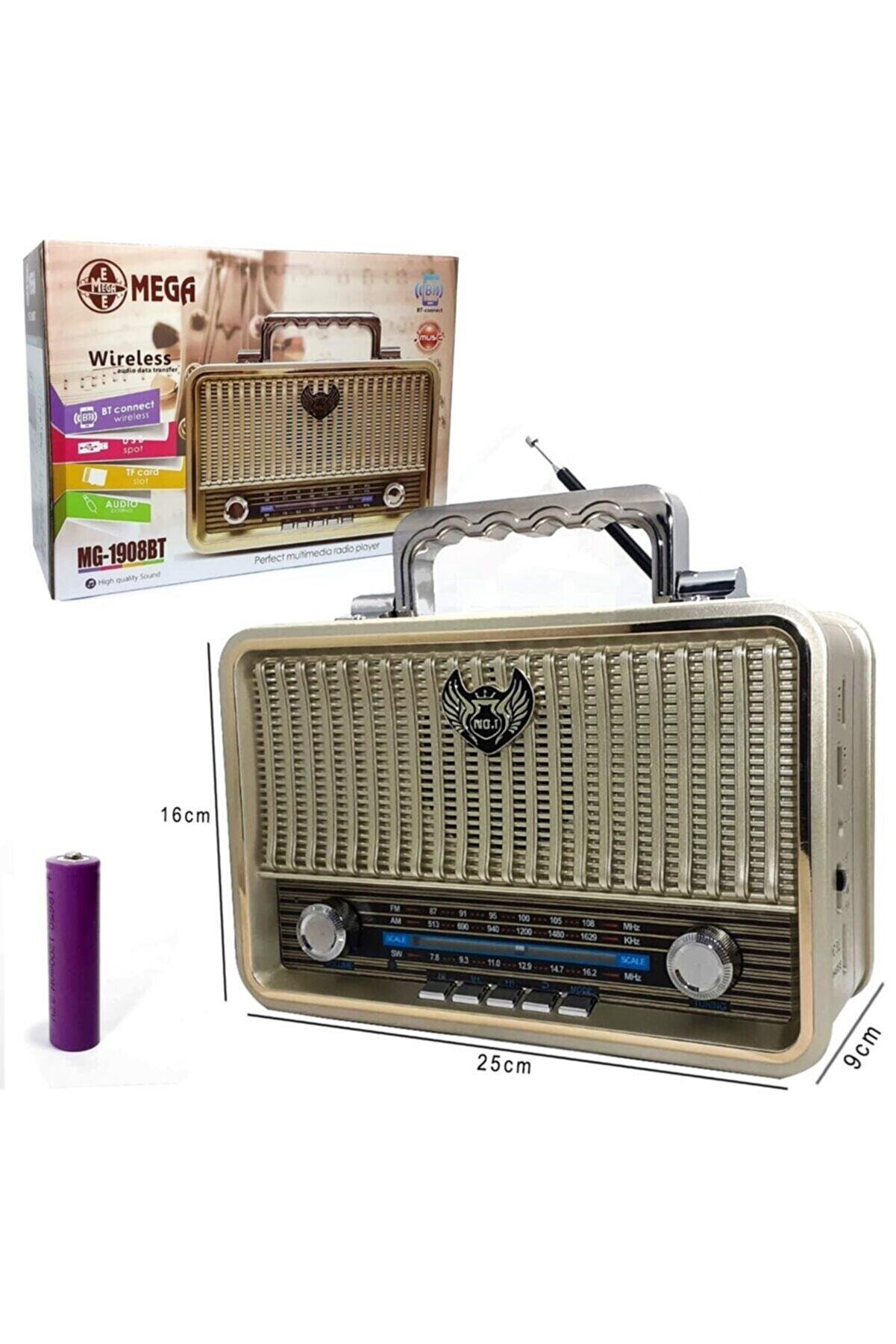 Mega Radyo Nostalji Şarjlı Pilli Bluetooth Fm/usb/sd/aux Mg-1908bt
