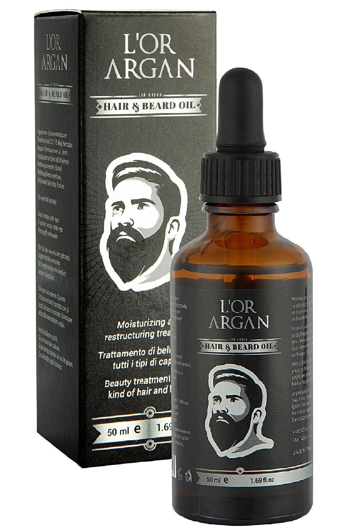 L'Or Argan Men Beard Oil Nemlendirici Onarıcı Argan Bakım Yağı Saç Sakal Serumu 50ml