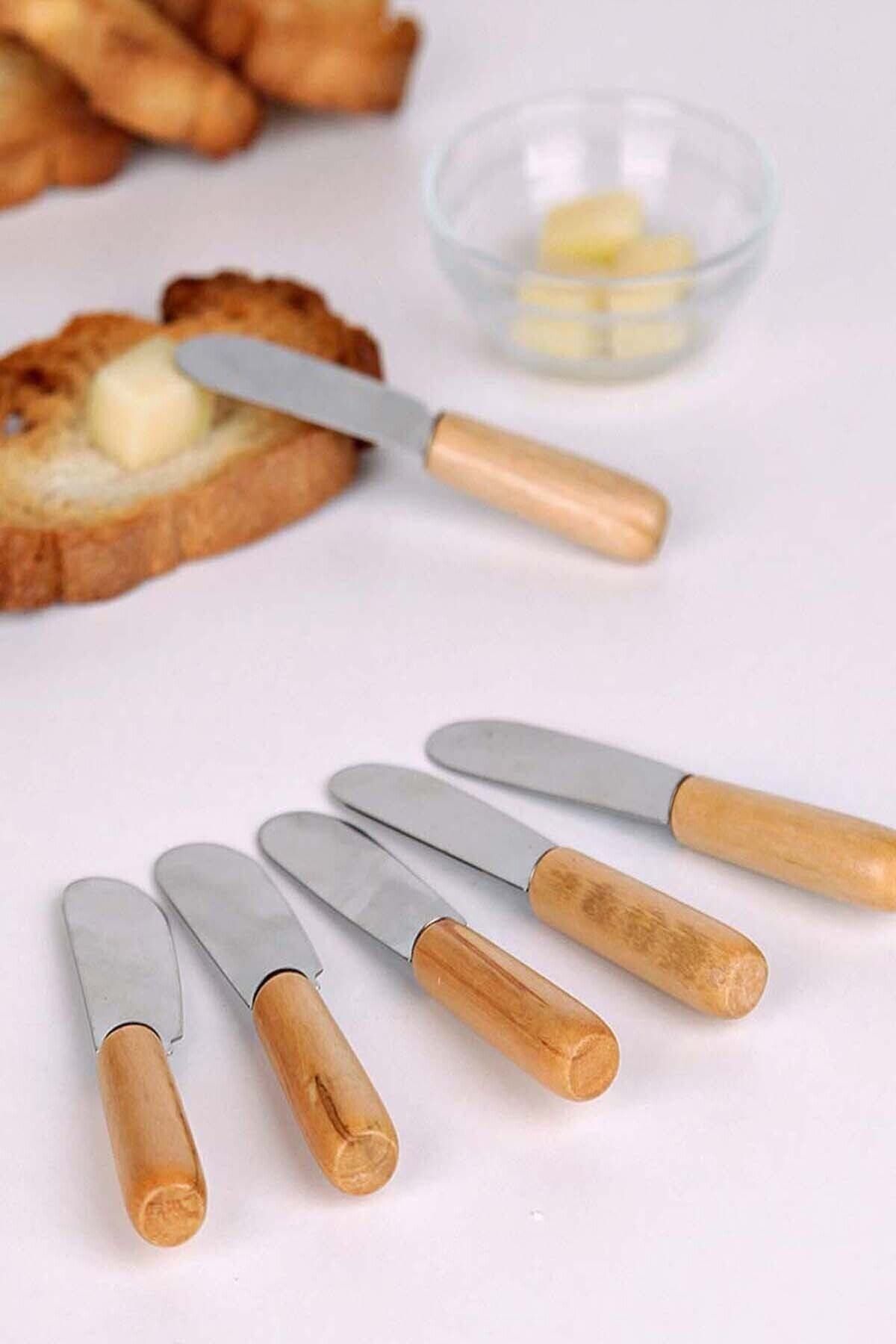 SimEvMutfak Bej 6'lı Bambu Saplı Tereyağı Reçel Bıçağı