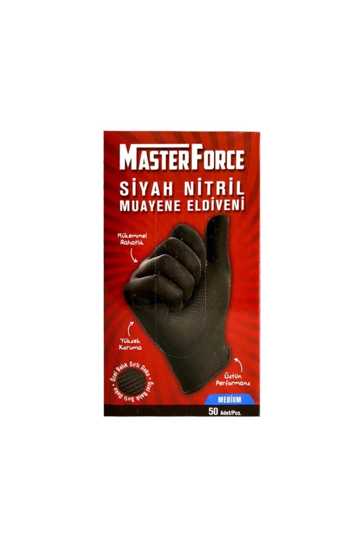 MasterForce Master Force Balık Sırtı Nitril Eldiven (M BEDEN) 50'li Siyah