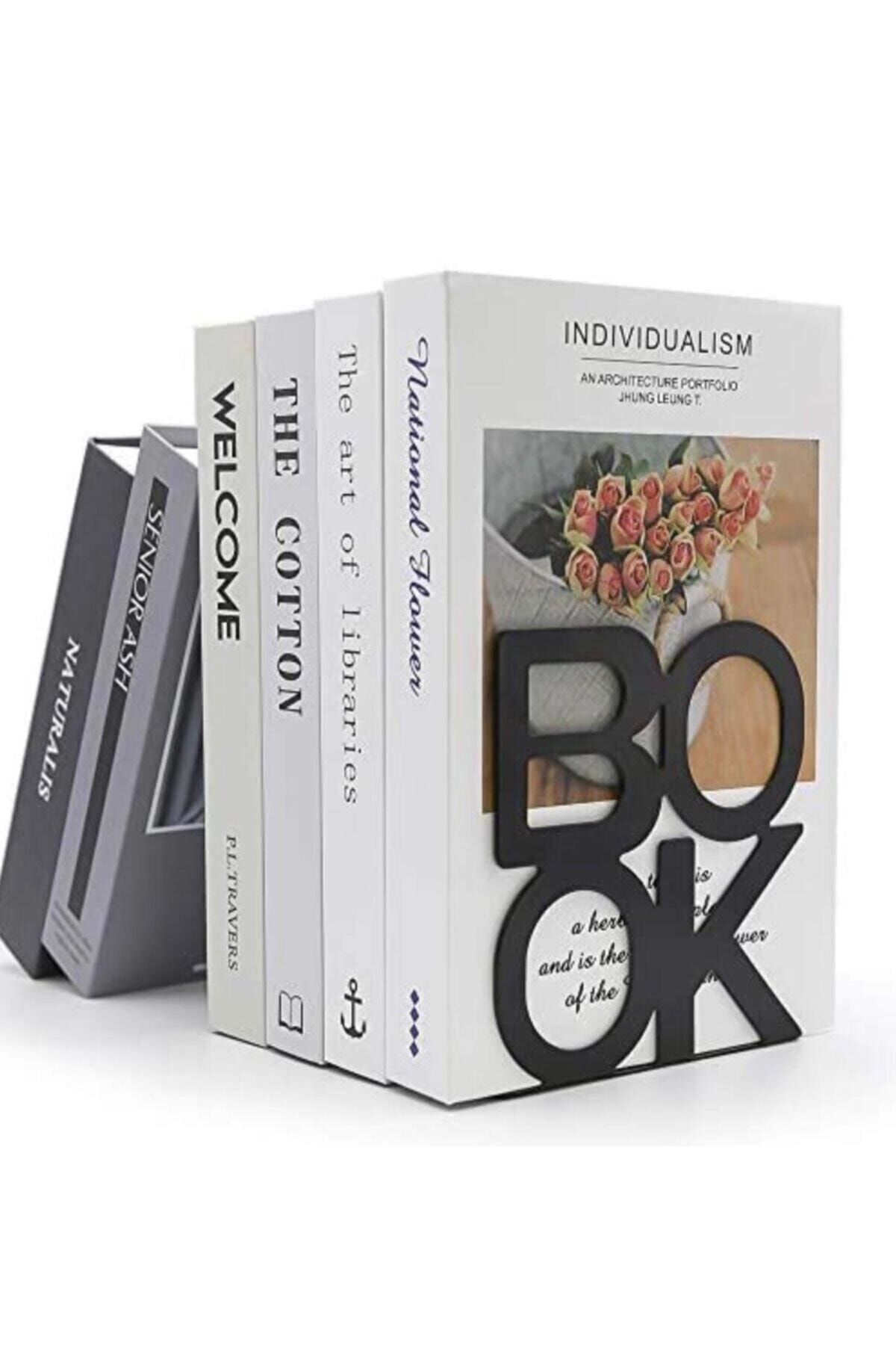 You Bella Book Yazı Desenli Model Kitap Desteği - Ev Ve Ofis Dekoratif Estetik Kitap Tutucu (2'li Set) Siyah
