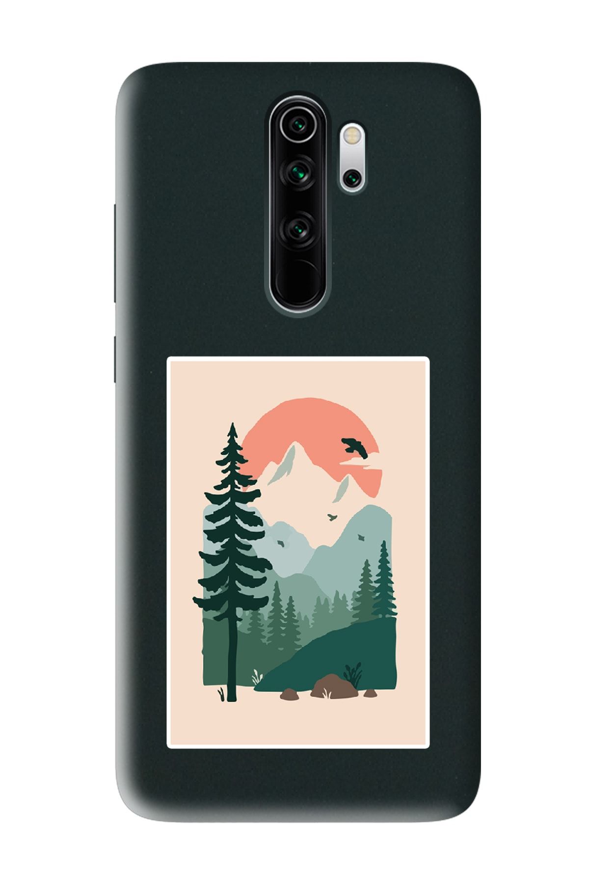 Spoyi Xiaomi Redmi Note 8 Pro Uyumlu Lake Forest Tasarımlı Siyah Lansman Telefon Kılıfı