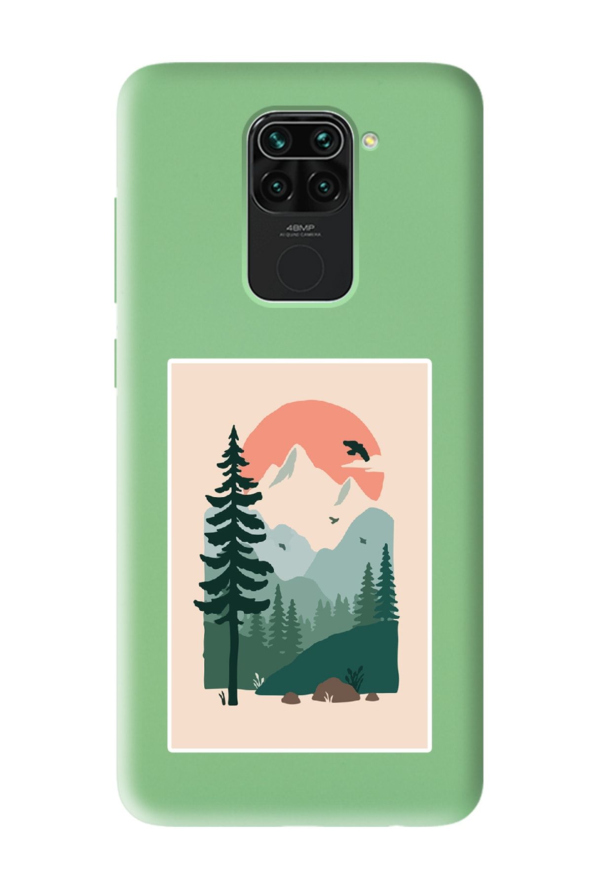 Spoyi Xiaomi Redmi Note 9 Uyumlu Lake Forest Tasarımlı Yeşil Lansman Telefon Kılıfı