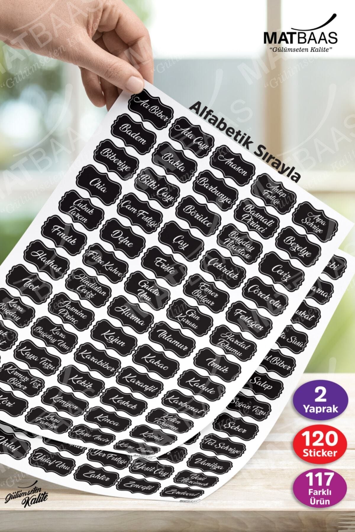 Karadağ Siyah 120 Adet Baharat Bakliyat Kuruyemiş Kavanoz Etiketi Sticker
