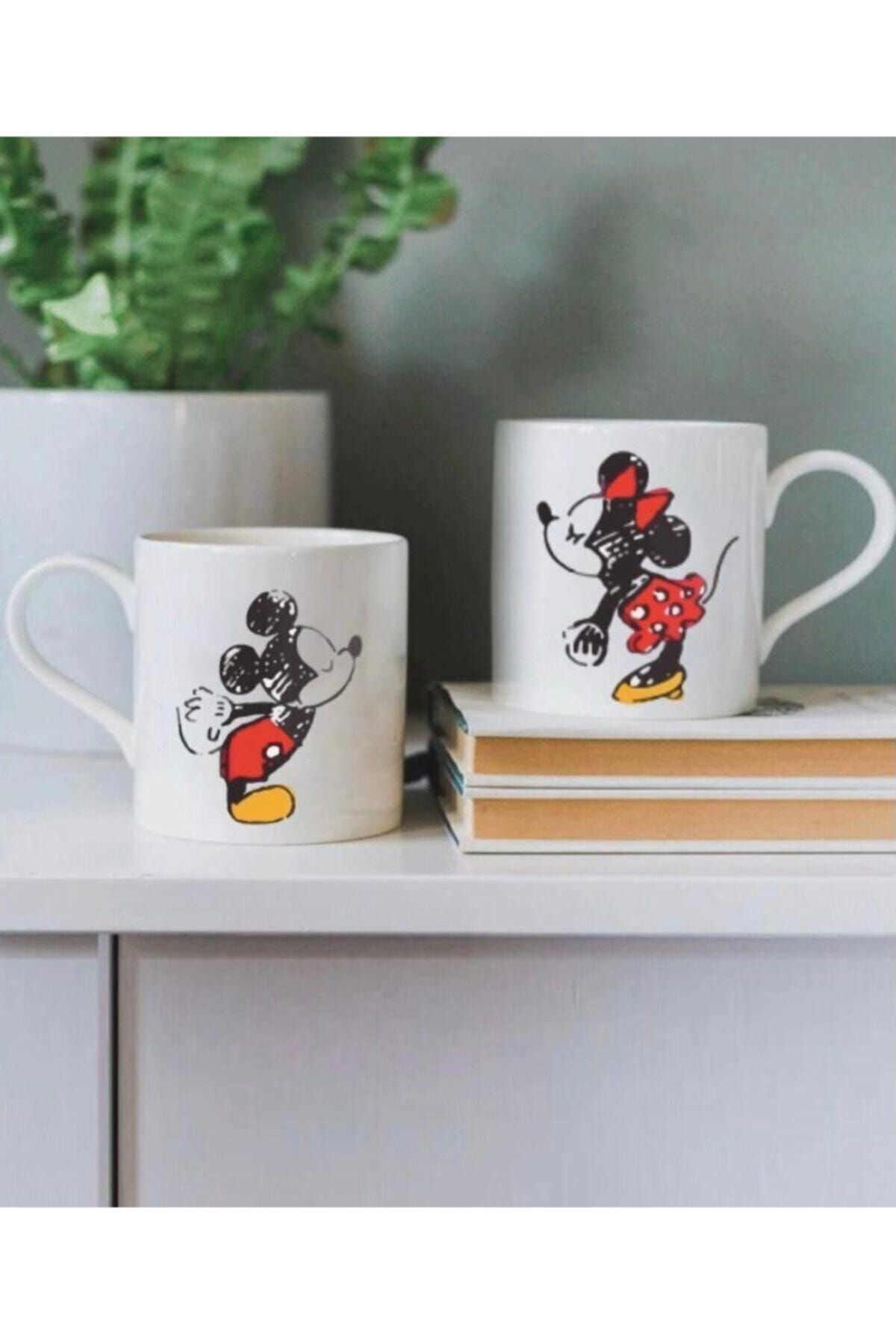 FMM Tasarım Mickey Mouse Sevgili Baskılı 2'li Kupa Bardak