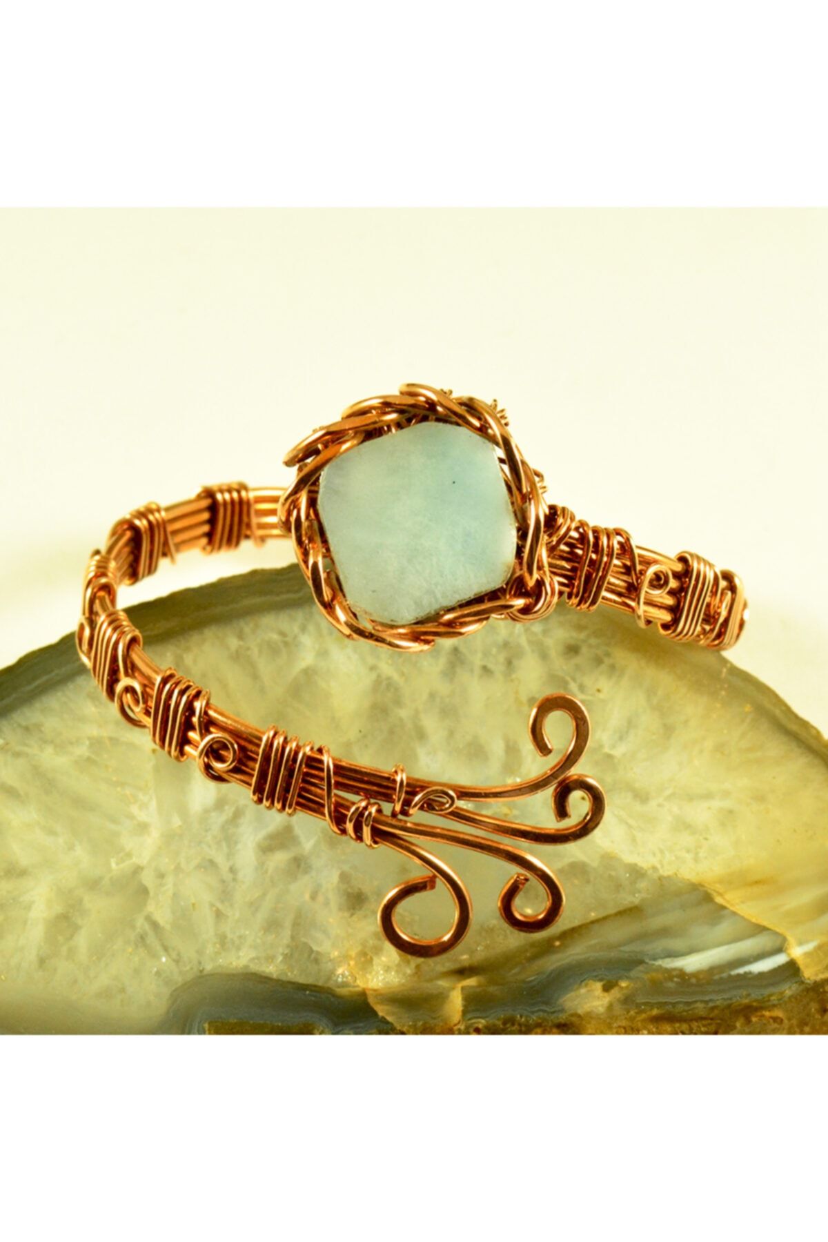 mba handmade jewelry Doğal Akuamarin Kristali Bakır El Yapımı Otantik Kadın  Bilezik