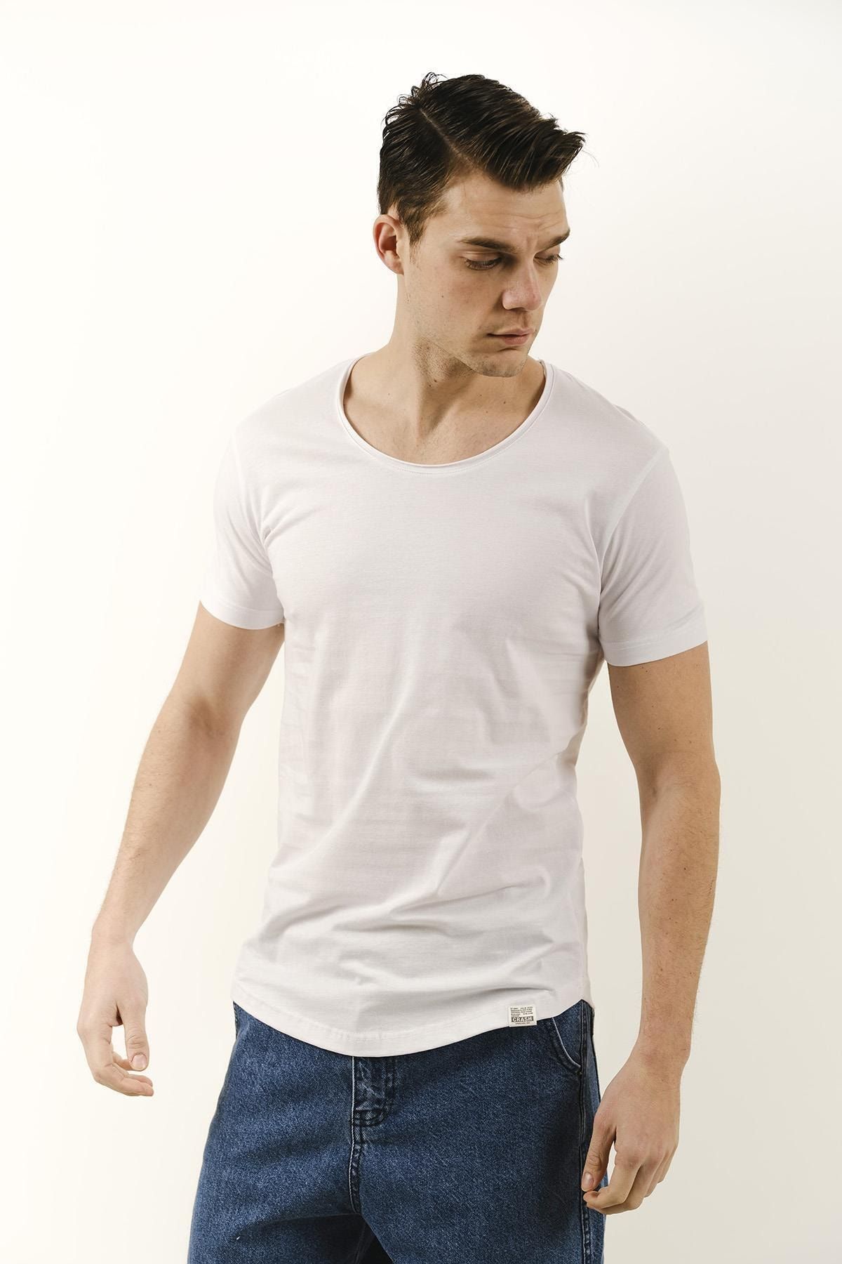 Oksit Erkek Beyaz Millard Oval Yaka Basic Fit Tshirt
