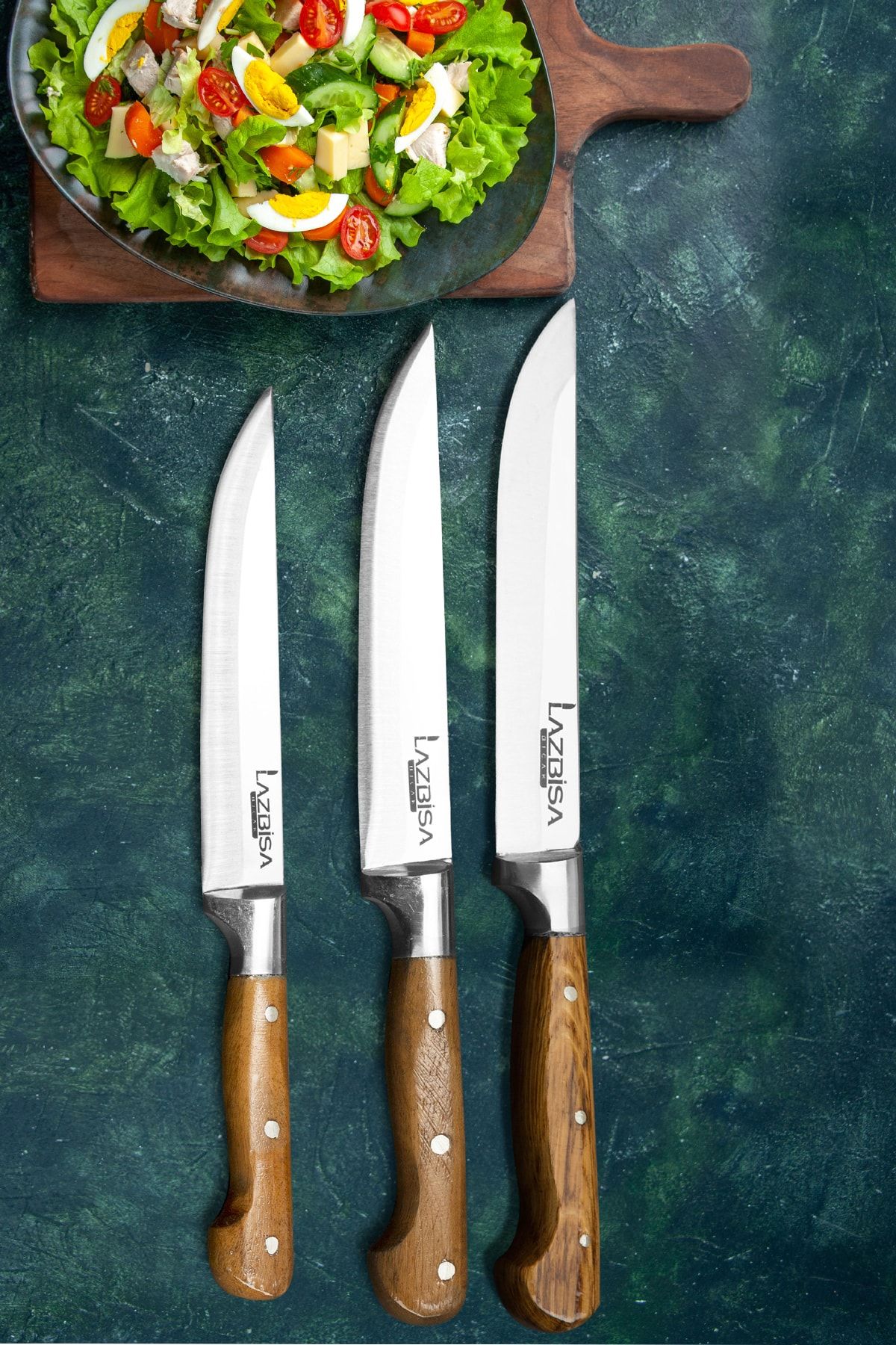 LAZBİSA 3'lü Mutfak Bıçak Seti Et Ekmek Sebze Meyve Bıçağı