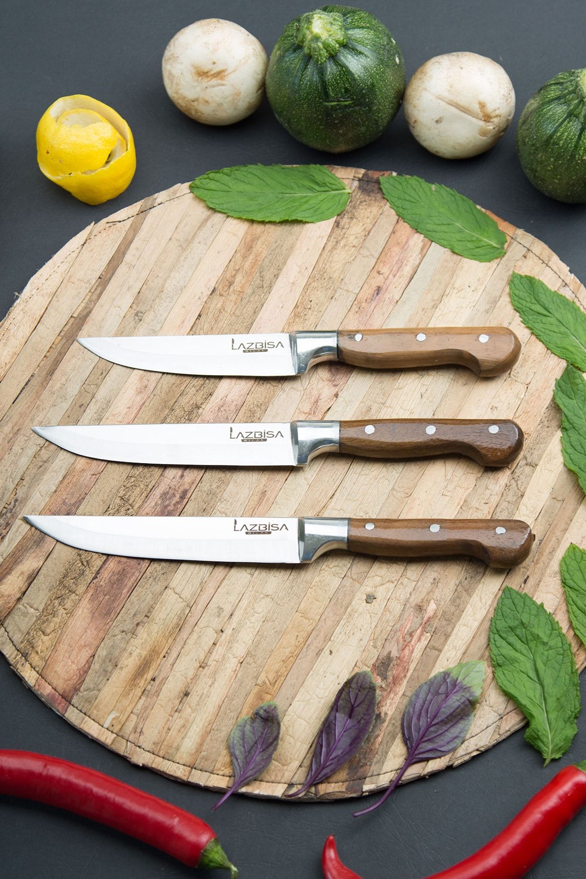 LAZBİSA Mutfak Bıçak Seti 3'lü Et Ekmek Sebze Meyve Bıçağı