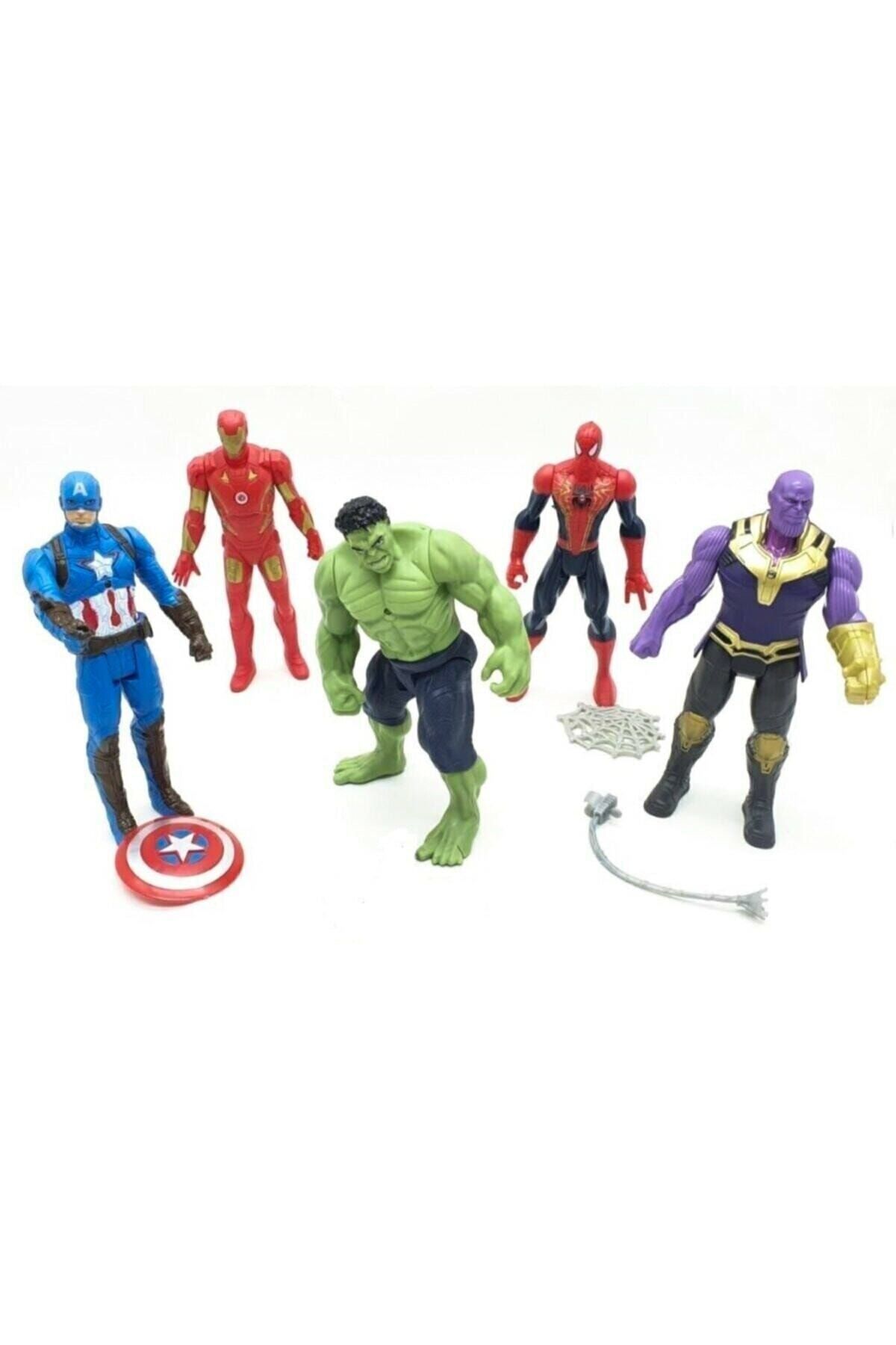 u-toys Avangers 5'li Figür Oyuncak Thanos Örümcek Adam Ironman Hulk Kaptan Amerika 12 Cm
