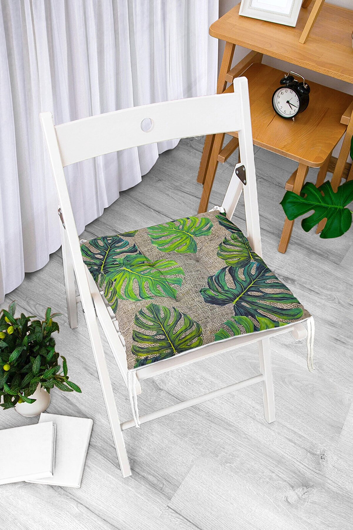 Realhomes Çuval Zeminli Palmiye Yaprakları Özel Tasarım Pofidik Sandalye Minderi