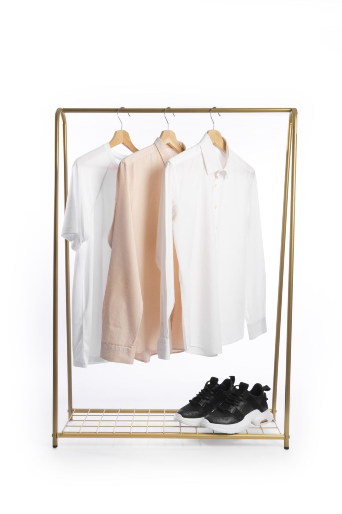 Fec Reklam Raflı Metal Ayaklı Konfeksiyon Askılığı Gold Ayaklı Askılık Raflı Elbise Askılığı Kıyafet Askılığı