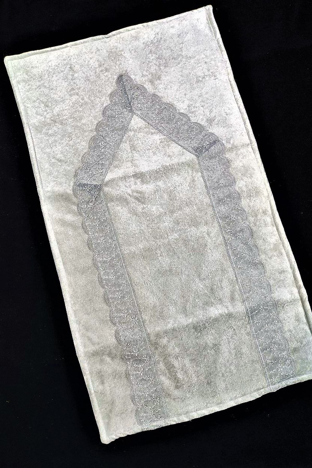 Çt Çeyizci Tekstil Seccade Kadife Tek Fransız Dantelli Gri