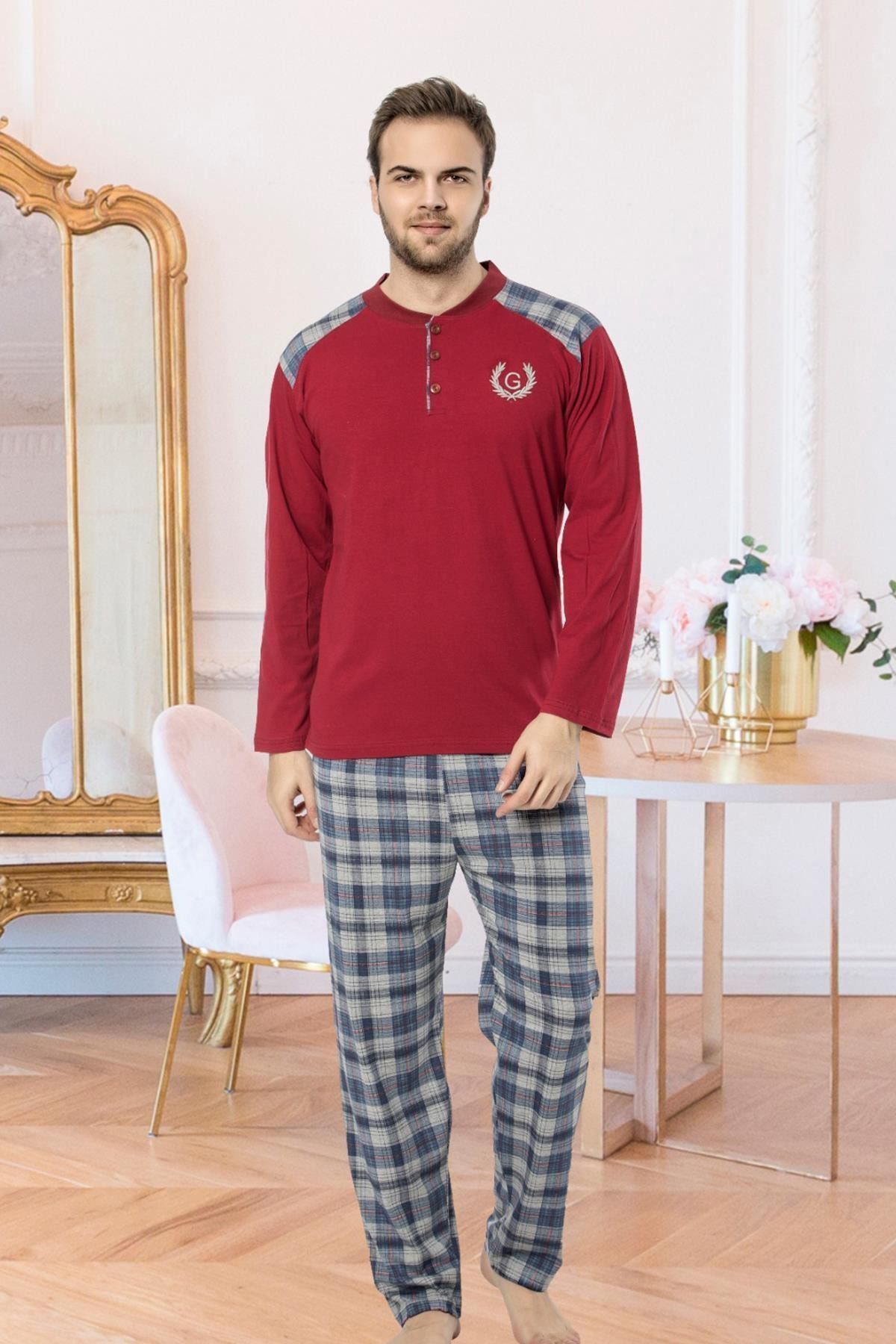 Oksit Gls 3253 Ekoseli Kışlık Uzun Kollu Pijama Takımı